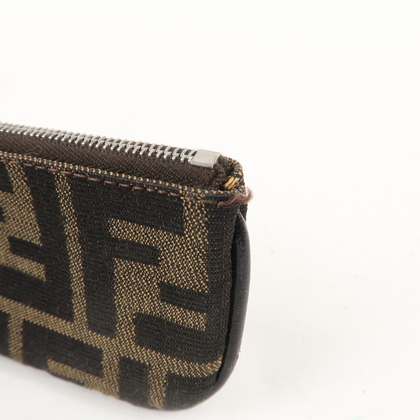 FENDI Zucca Canvas Leather Coin Purse Brown Black