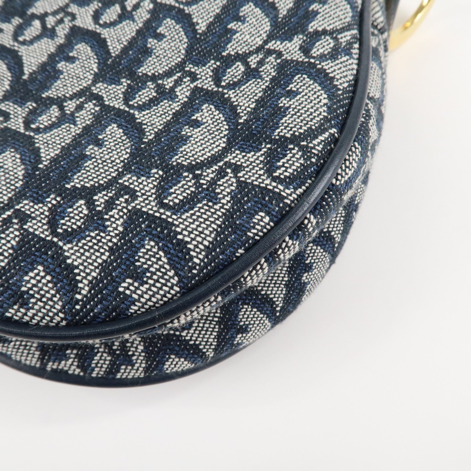 Christian Dior Trotter Jacquard Leather Saddle Shoulder Bag Navy