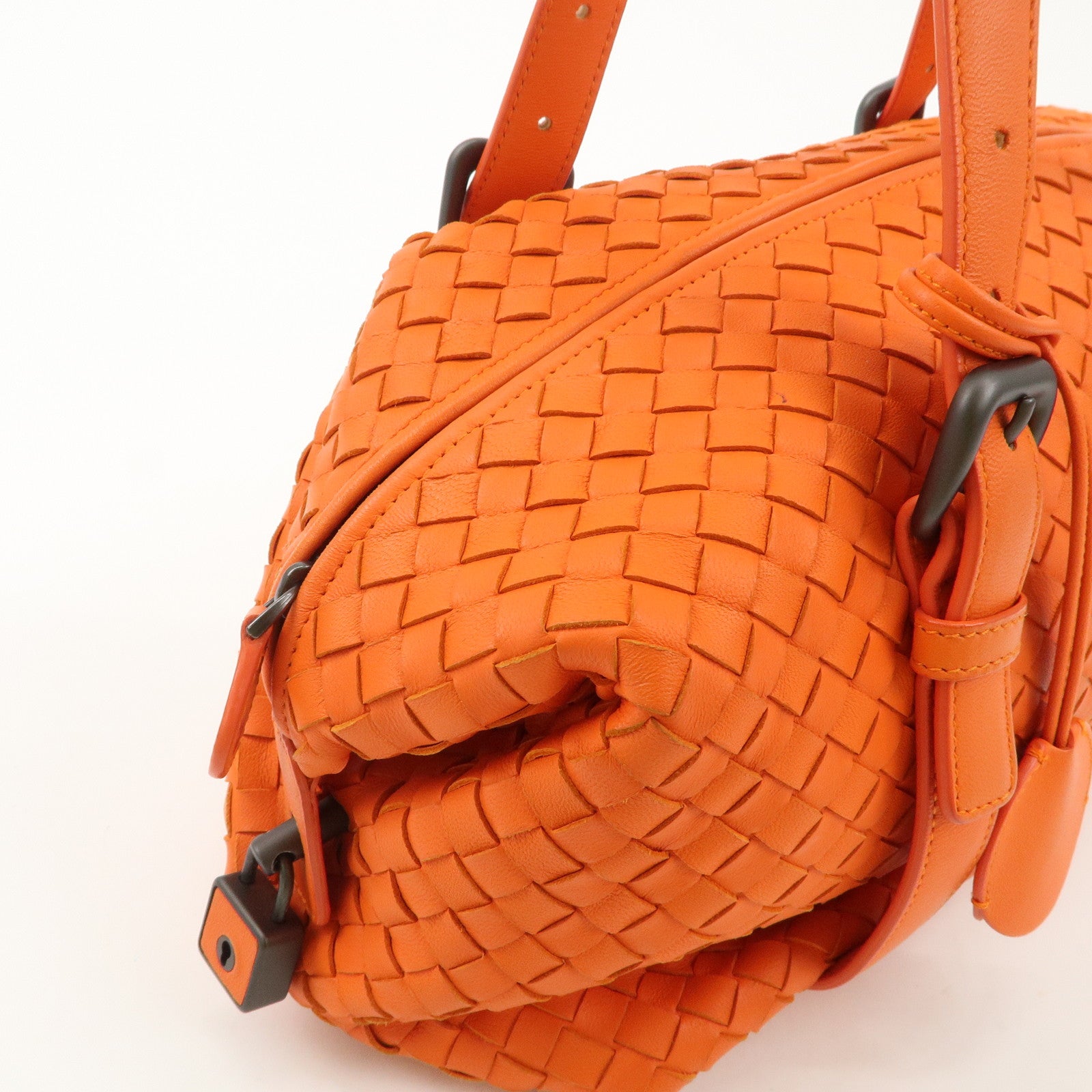 BOTTEGA VENETA Intrecciato Leather Boston Bag Hand Bag Orange