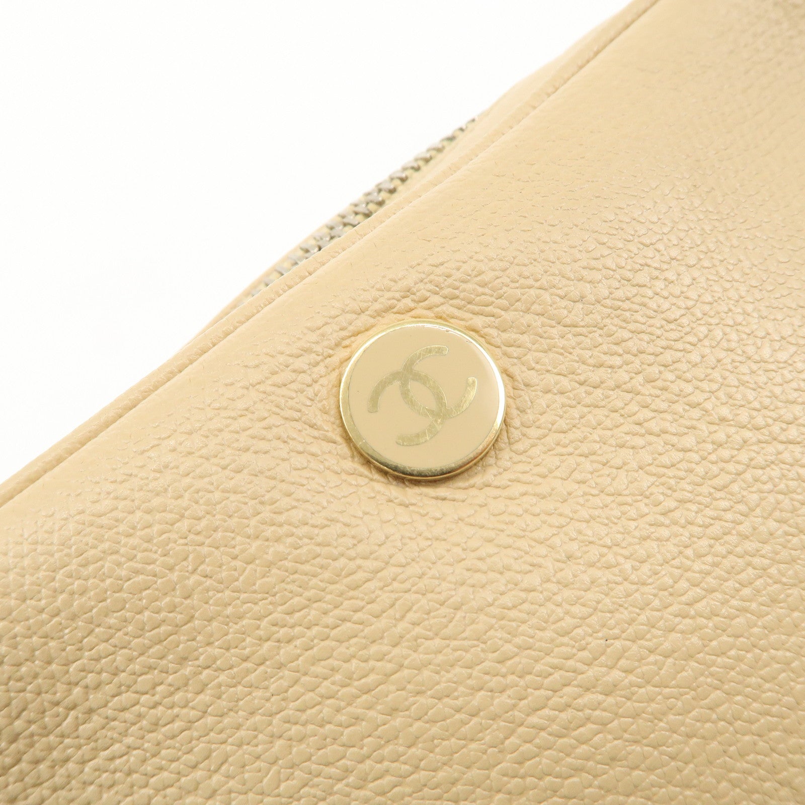 CHANEL COCO Button Leather Cosmetic Pouch Beige Gold A20913