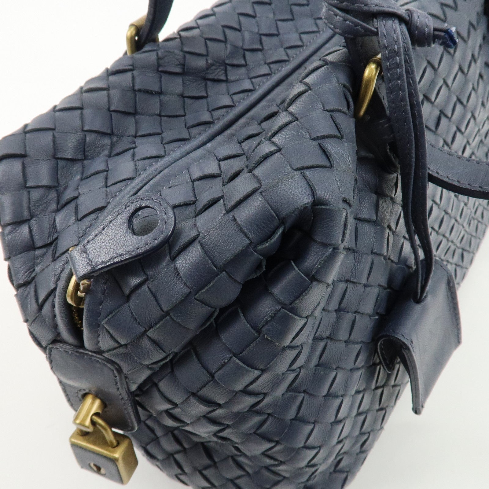 BOTTEGA VENETA Intrecciato Leather Hand Bag Shoulder Bag Navy