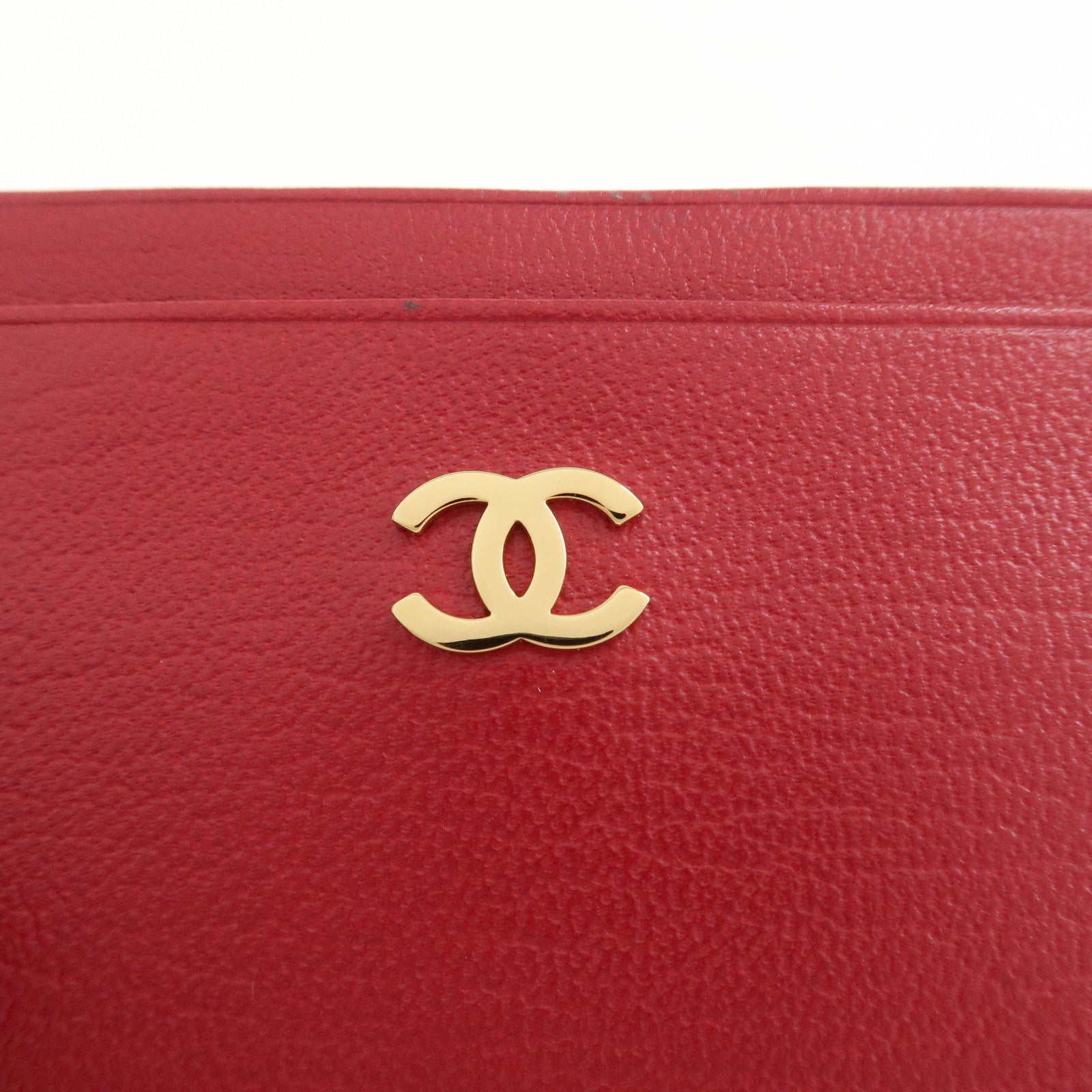 CHANEL Leather Card Case Red 7073714 Used