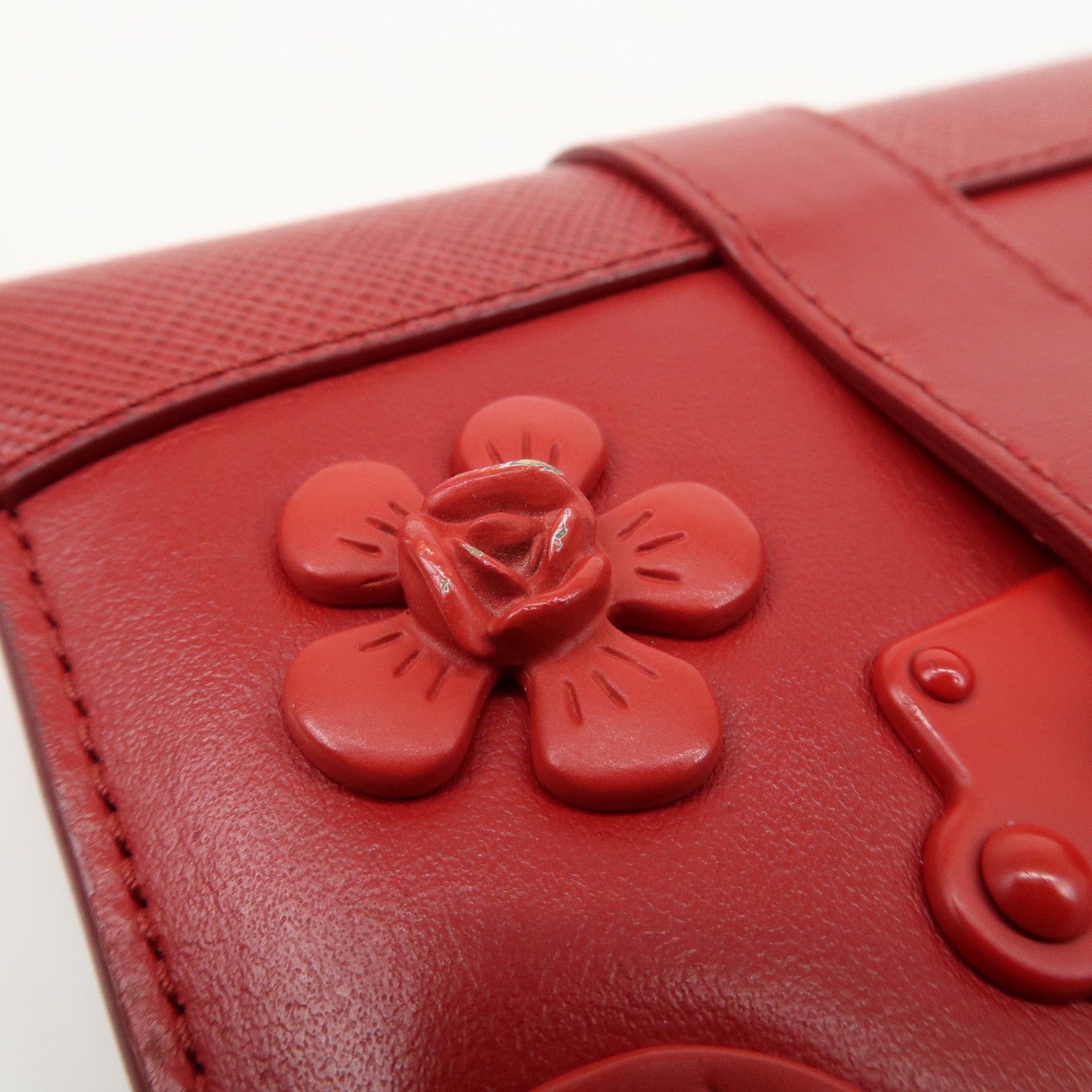 PRADA Logo Saffiano Leather Wallet Trunk Motif Heart Red 1MV204