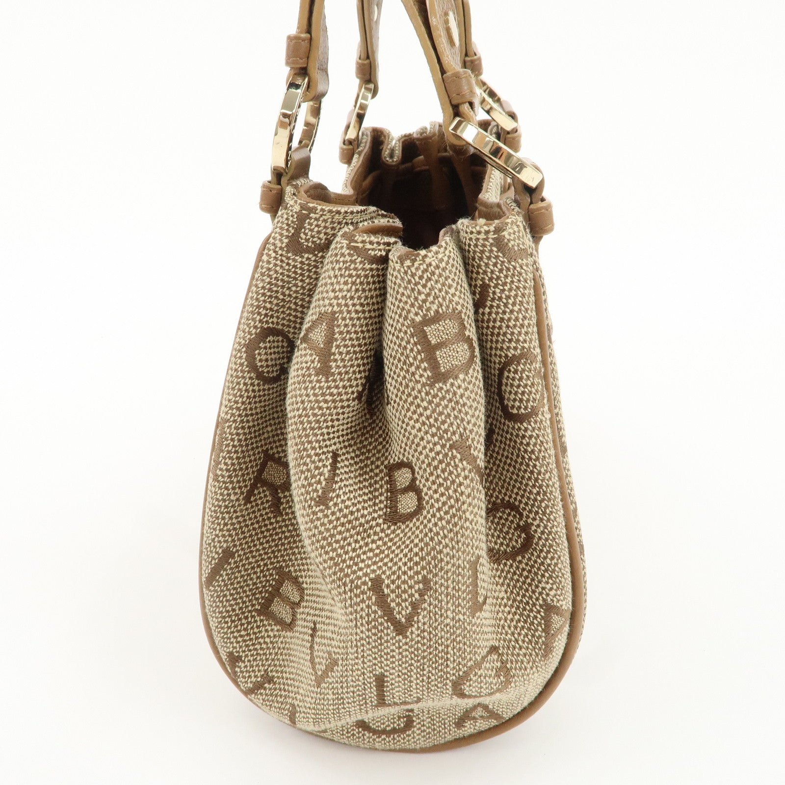 BVLGARI Logo Mania Canvas Lether Maxi Lettere Tote Bag Beige Brown