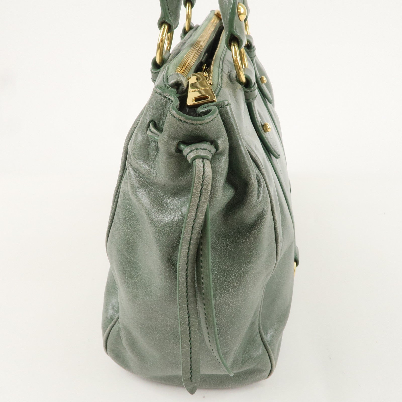 MIU MIU Leather 2Way Bag Hand Bag Shoulder Bag Green