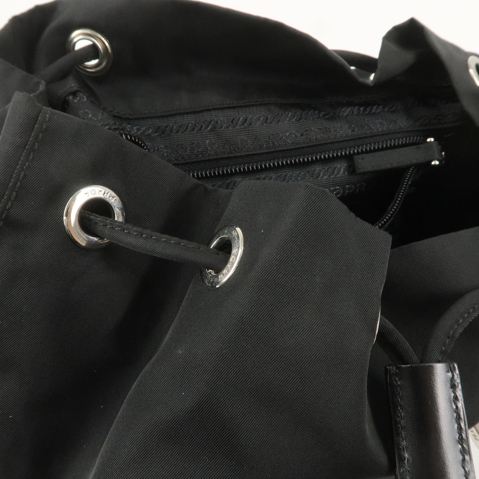 PRADA Logo Nylon Leather Backpack Ruck Sack NERO Black BZ2811