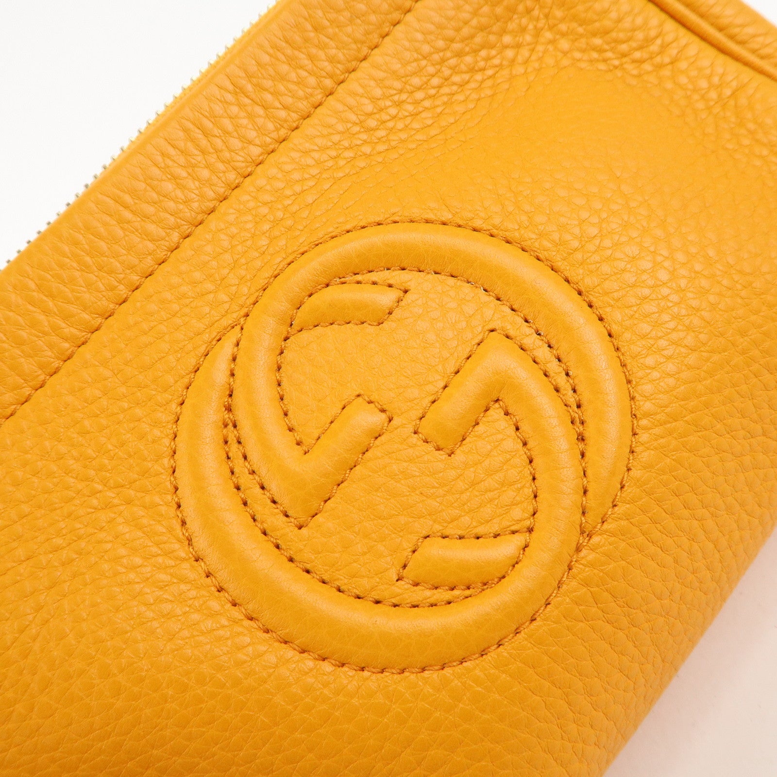 GUCCI SOHO Leather Cosmetic Pouch Clutch Bag Orange 338191 Used