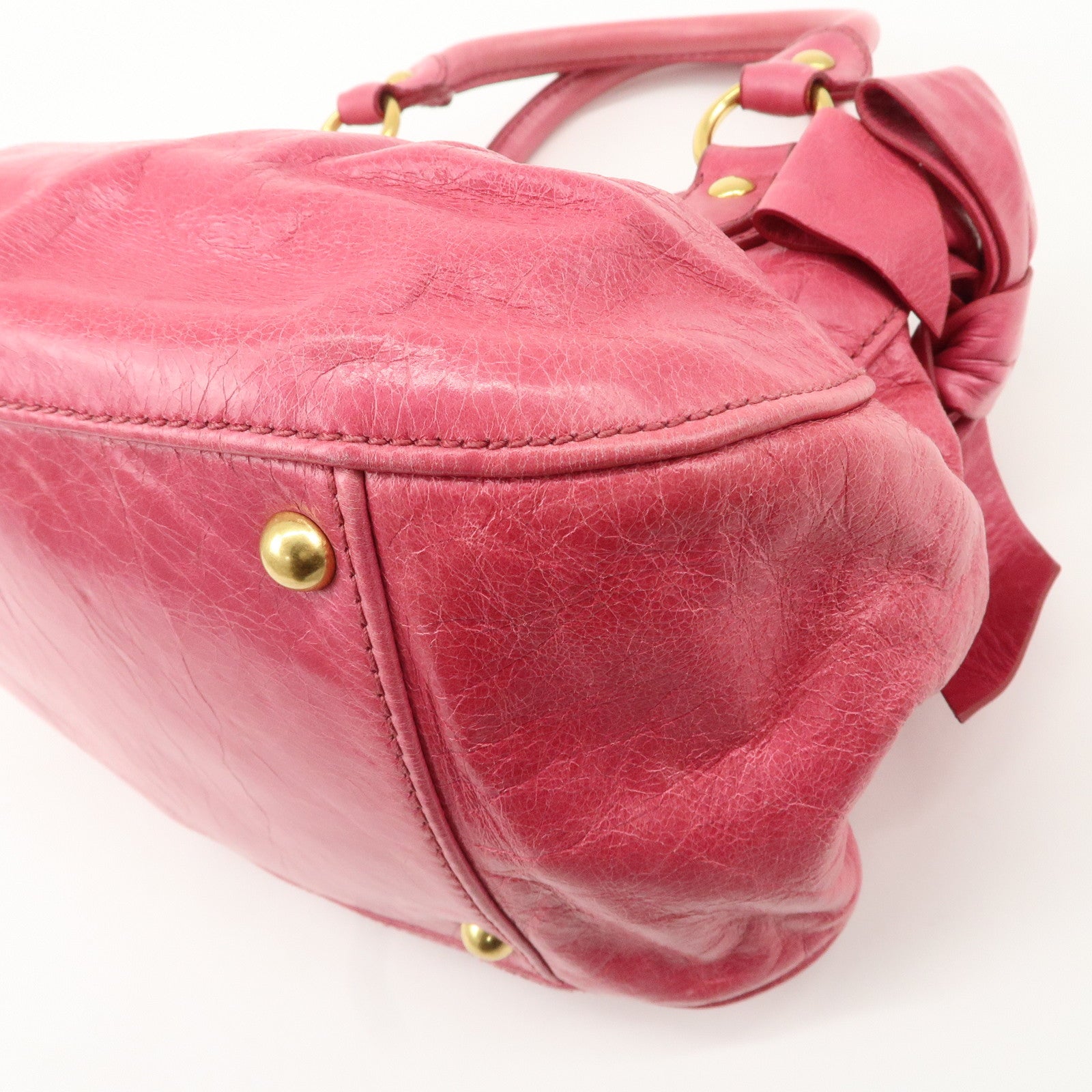 MIU MIU Leather Ribbon 2Way Bag Hand Bag Shoulder Bag Pink Used