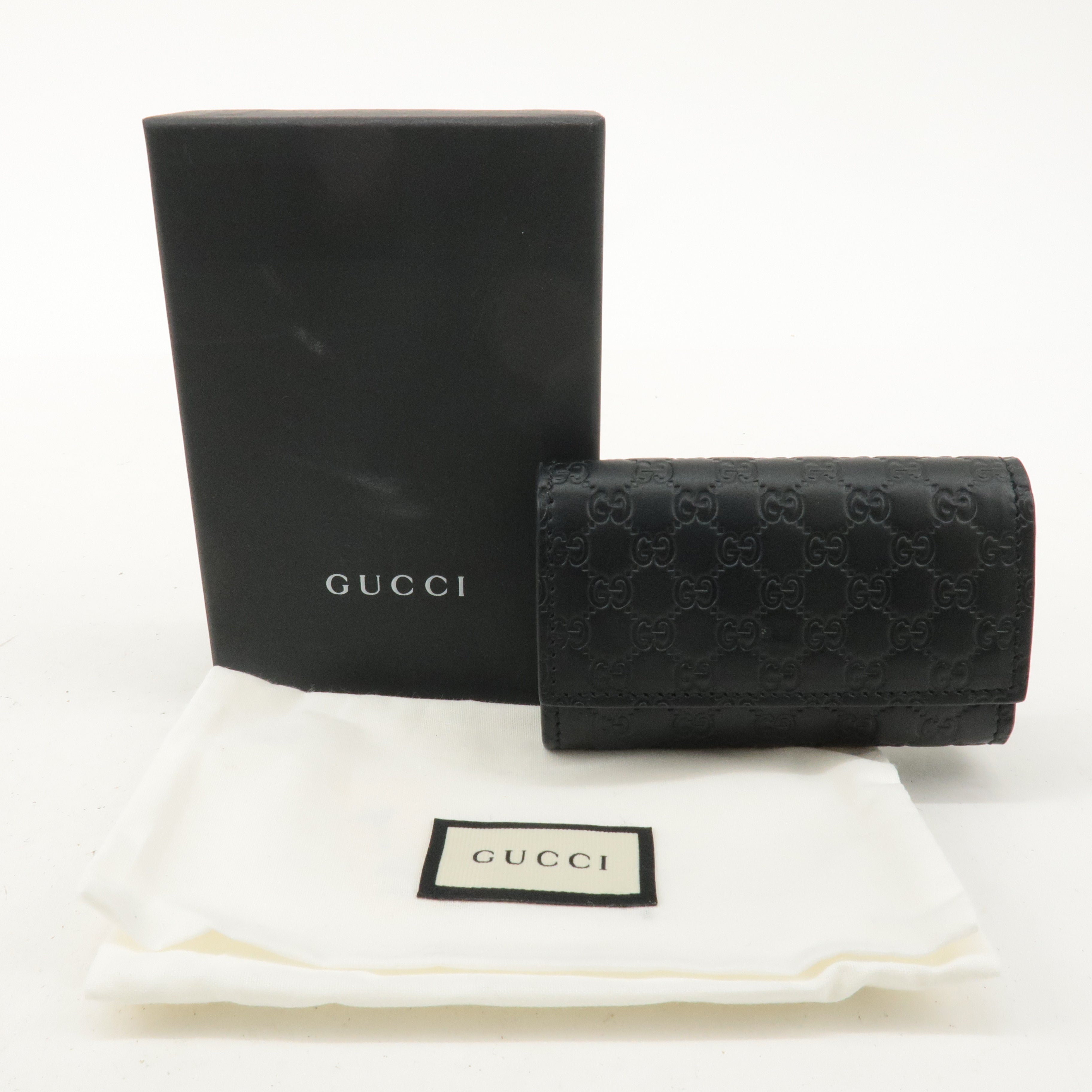 GUCCI Micro Guccissima Leather 6 Key Case Black 150402