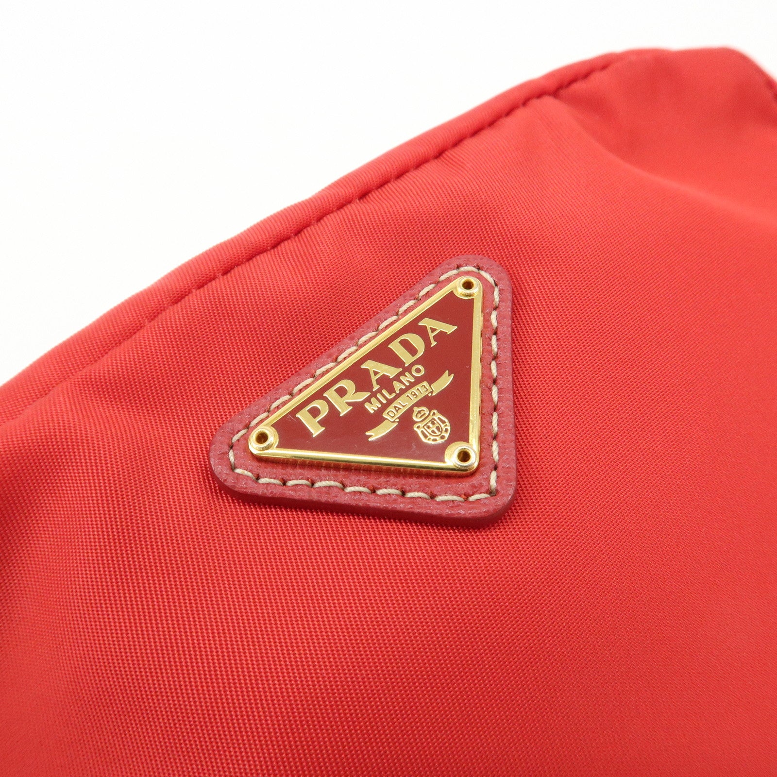 PRADA Nylon Leather Pouch Red Gold Hardware 1N0021