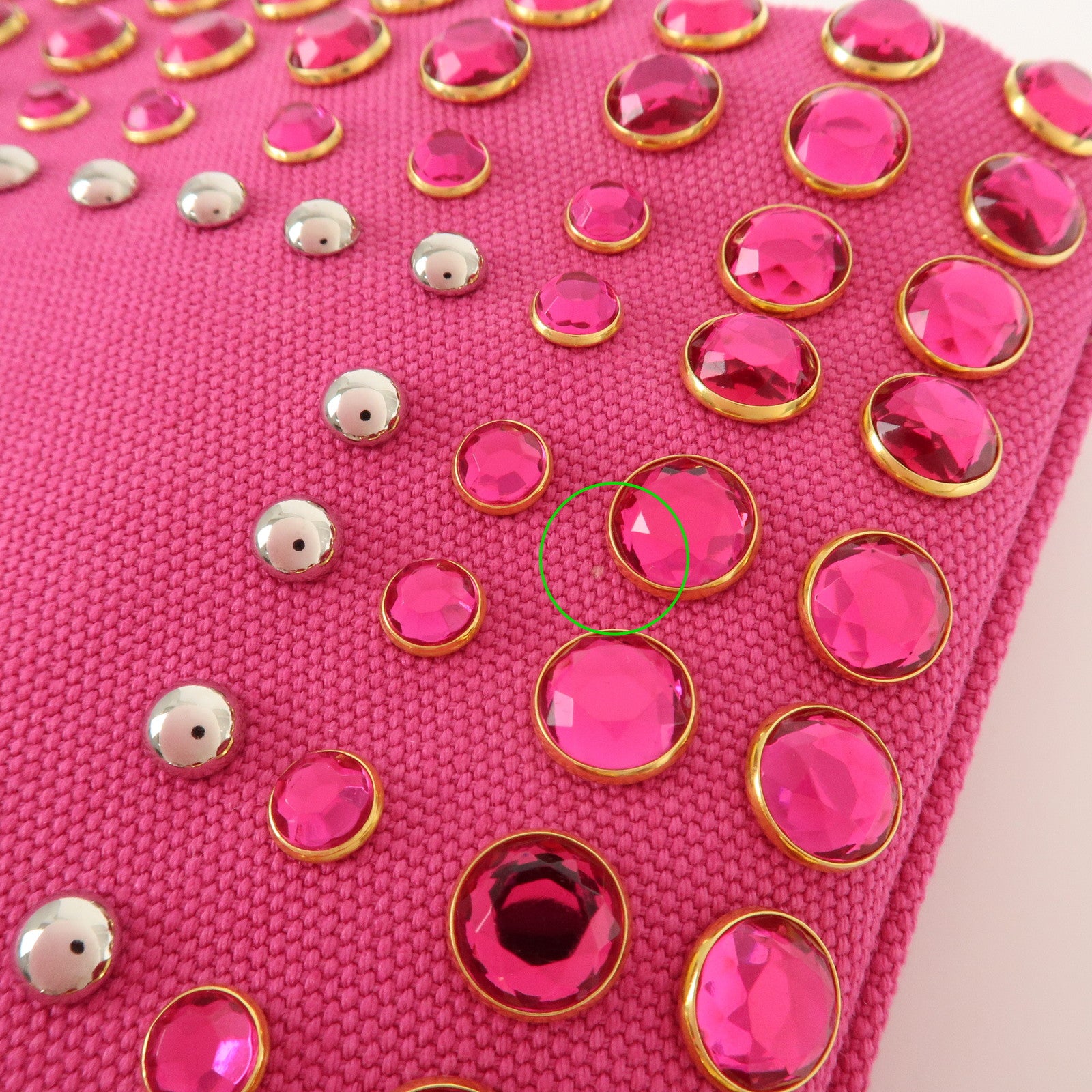 PRADA Canvas Bijoux Studded Clutch Bag Pink BP521O Used