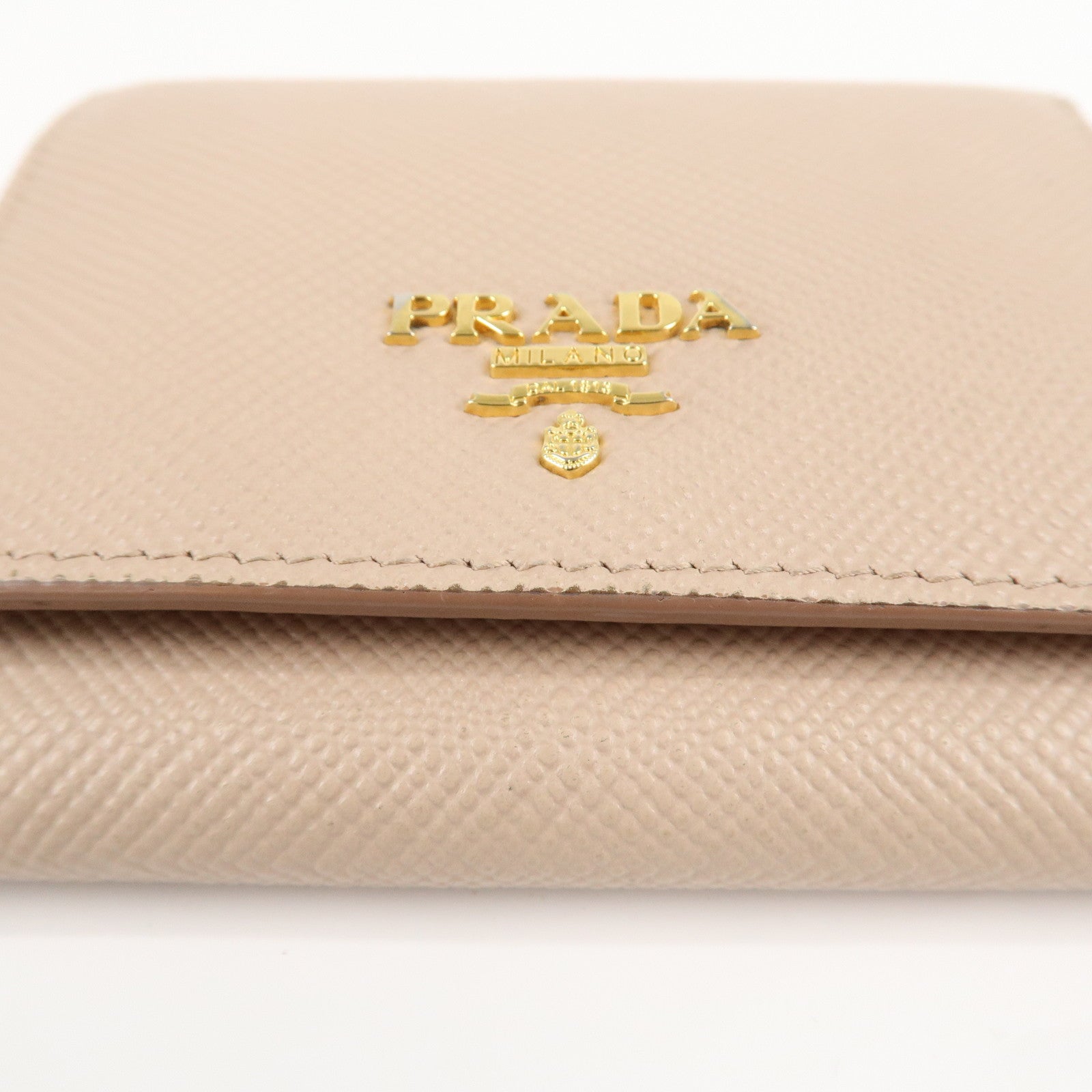 PRADA Saffiano Leather Trifold Compact Wallet Beige 1MH176