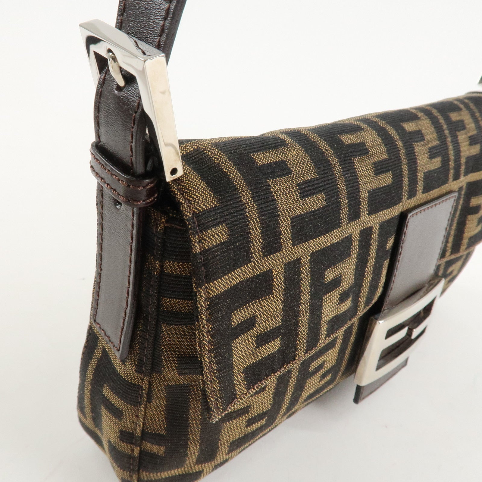 FENDI Mamma Baguette Zucca Canvas Leathr Shoulder Bag 214526424099 Used