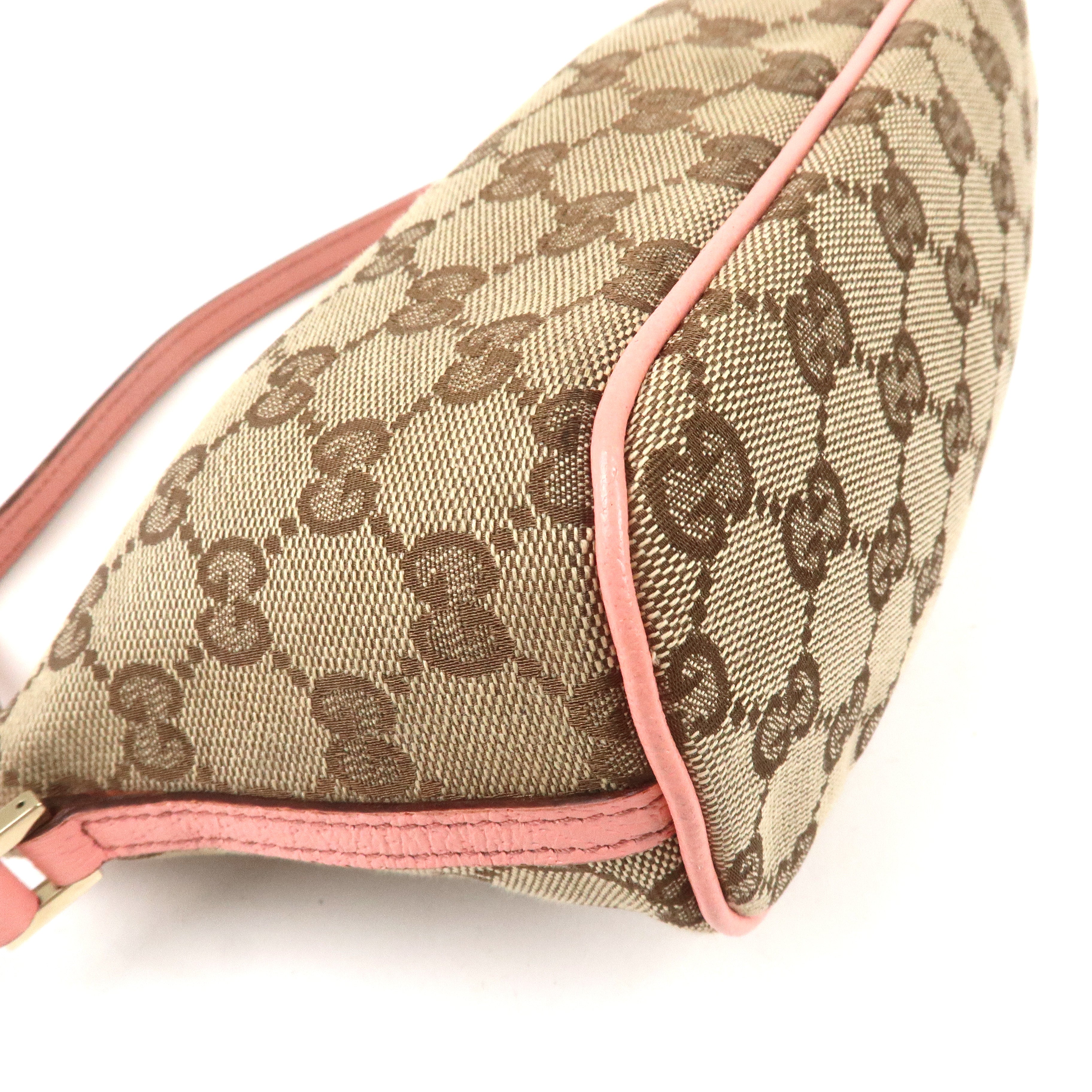 GUCCI GG Canvas Leather Pouch Beige Pink 7198