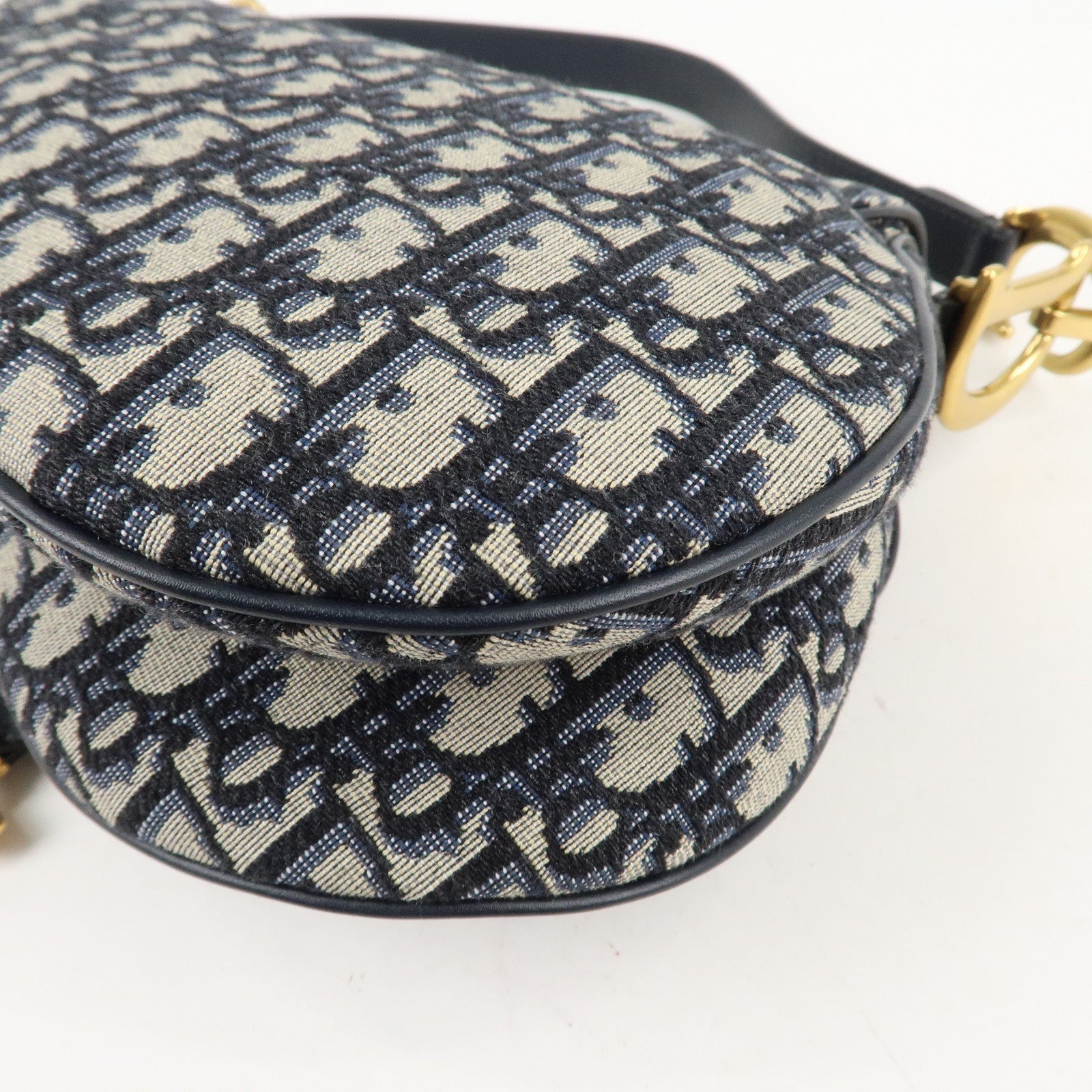 Christian Dior Oblique Jacquard Leather Saddle Mini Hand Bag Navy Used