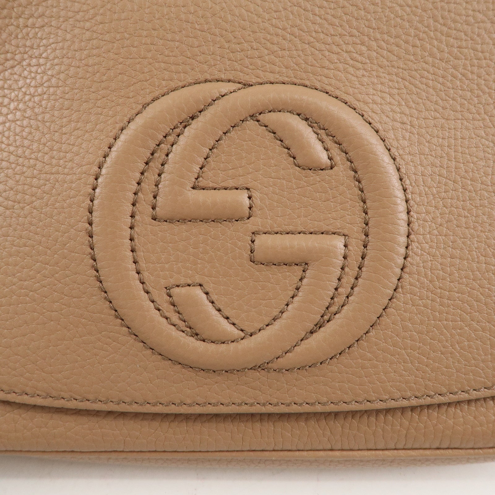 GUCCI SOHO Leather Chain Shoulder Bag Beige 536224