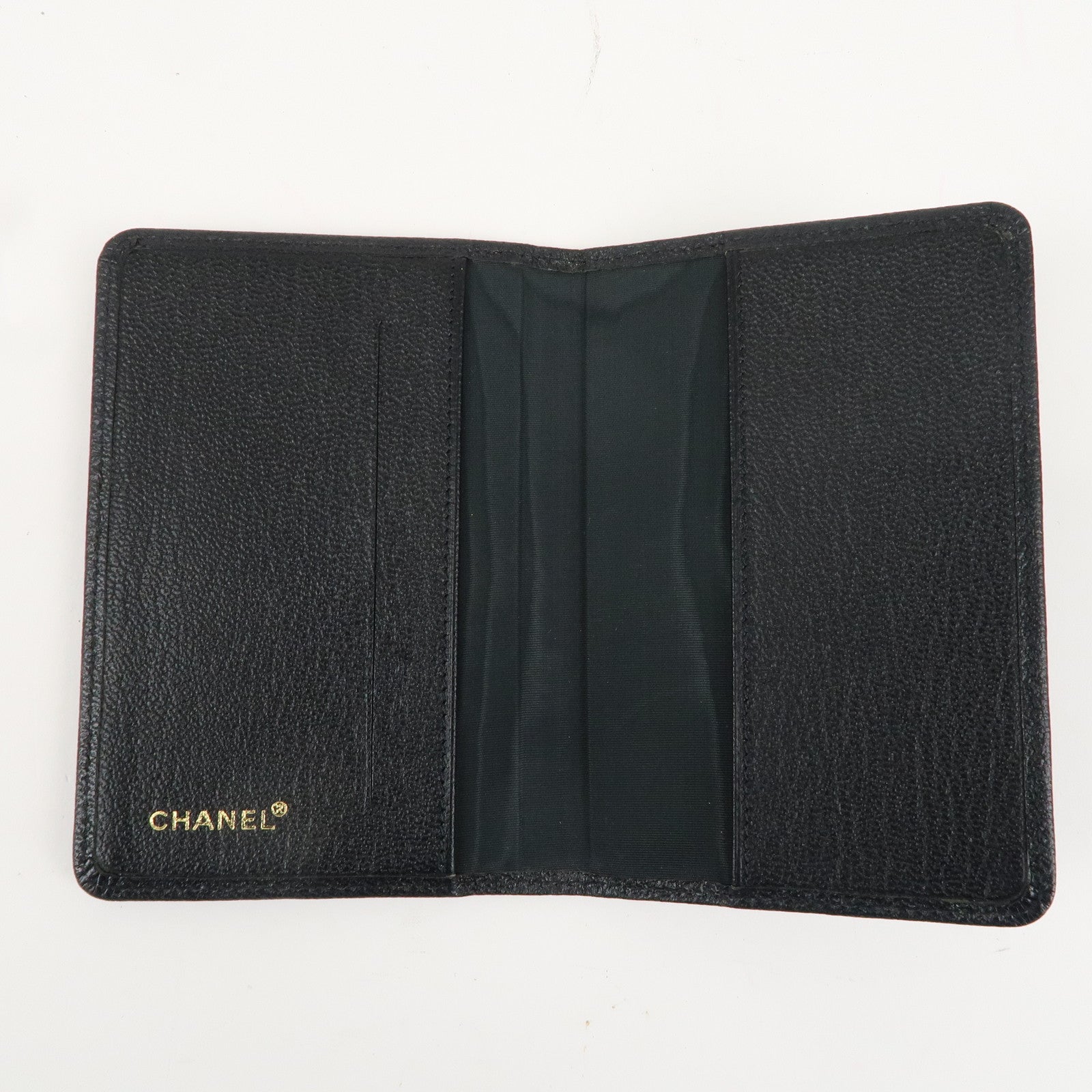 CHANEL Leather COCO Mark Bi-fold Card Case Black