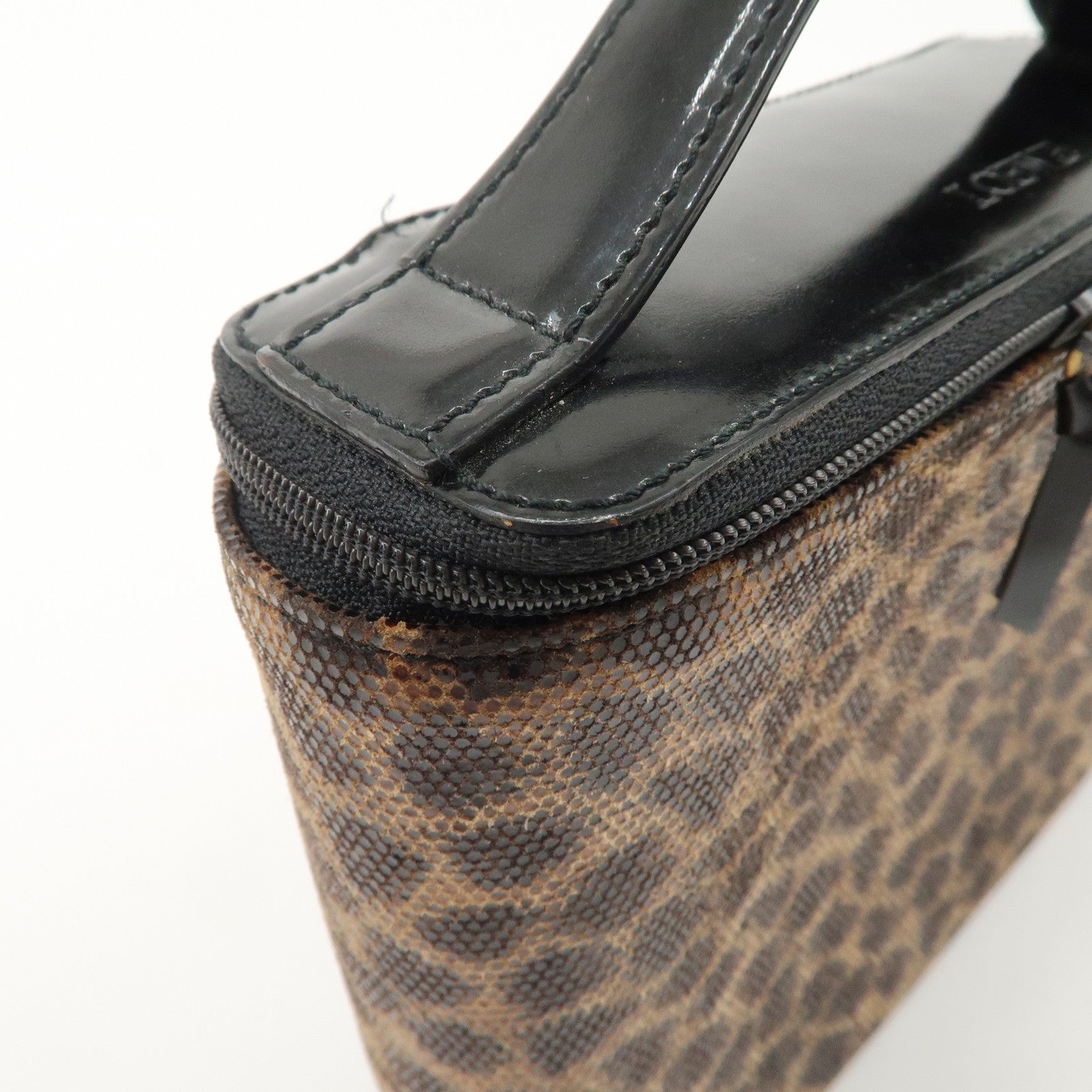 LOEWE Nylon Canvas Patent Leather Leopard Vanity Bag Black Beige