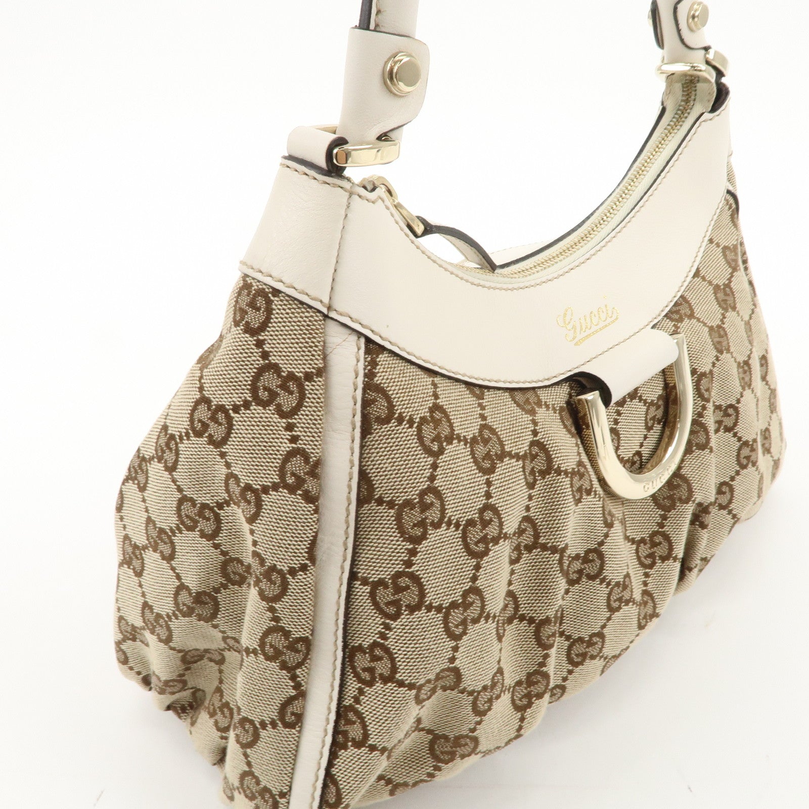 GUCCI Abbey GG Canvas Leather Shoulder Bag Beige White 190525 Used