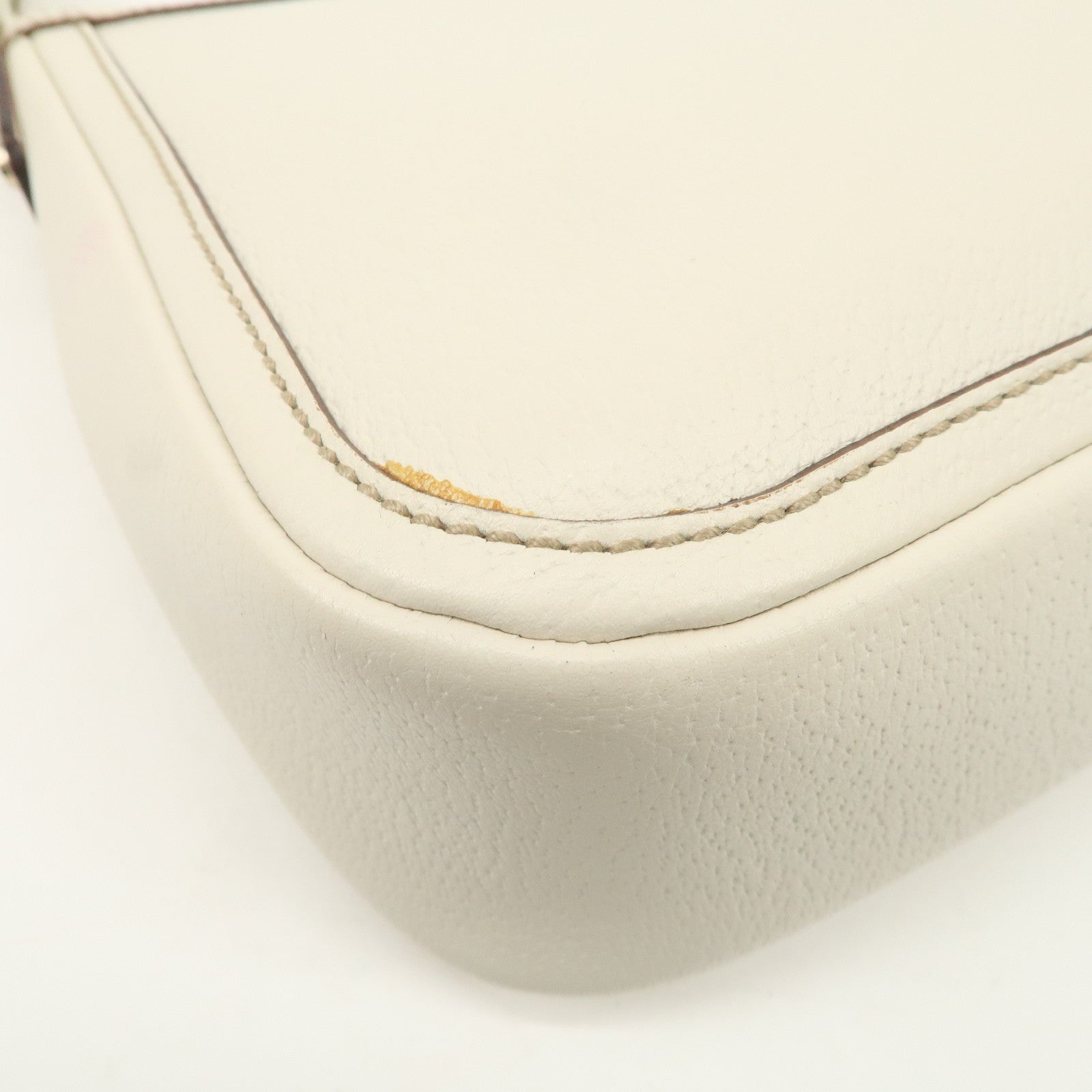 GUCCI Leather Shoulder Bag Hand Bag Gold HDW White 146244 Used