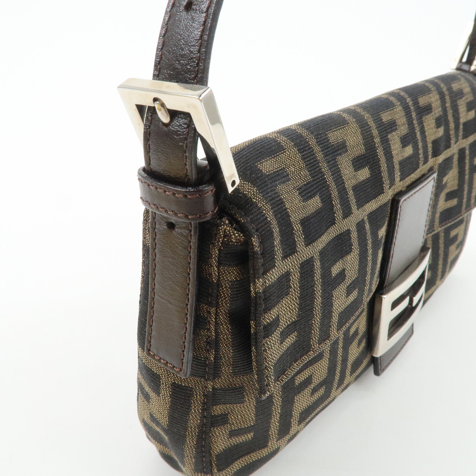 FENDI Mamma Baguette Zucca Canvas Leather Shoulder Bag 26424