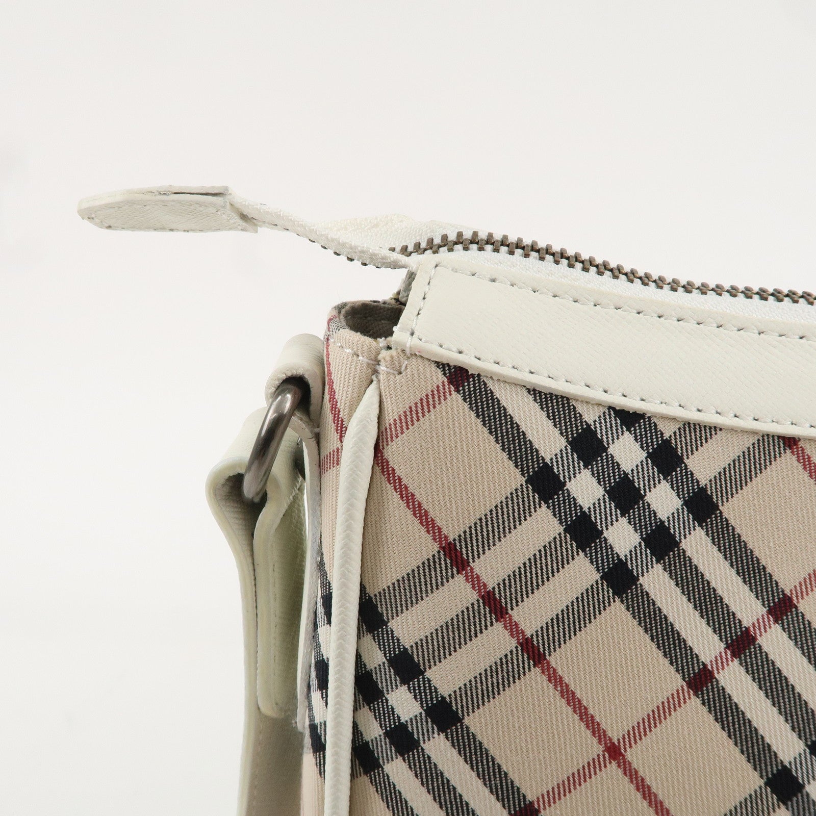 BURBERRY Canvas Leather Nova Plaid Shoulder Bag Beige Ivory