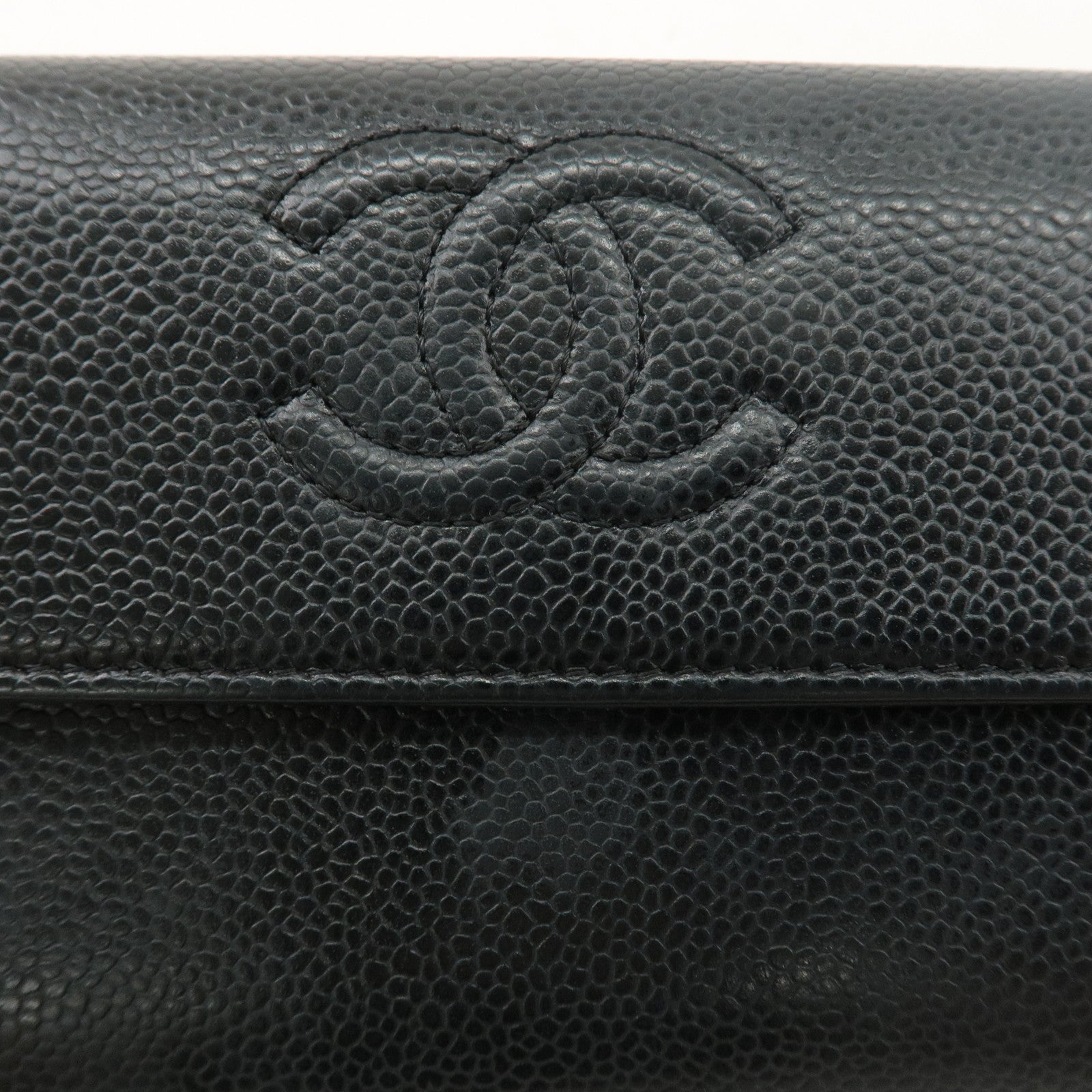 CHANEL Caviar Skin Coco Mark Bi-fold Long Wallet Black