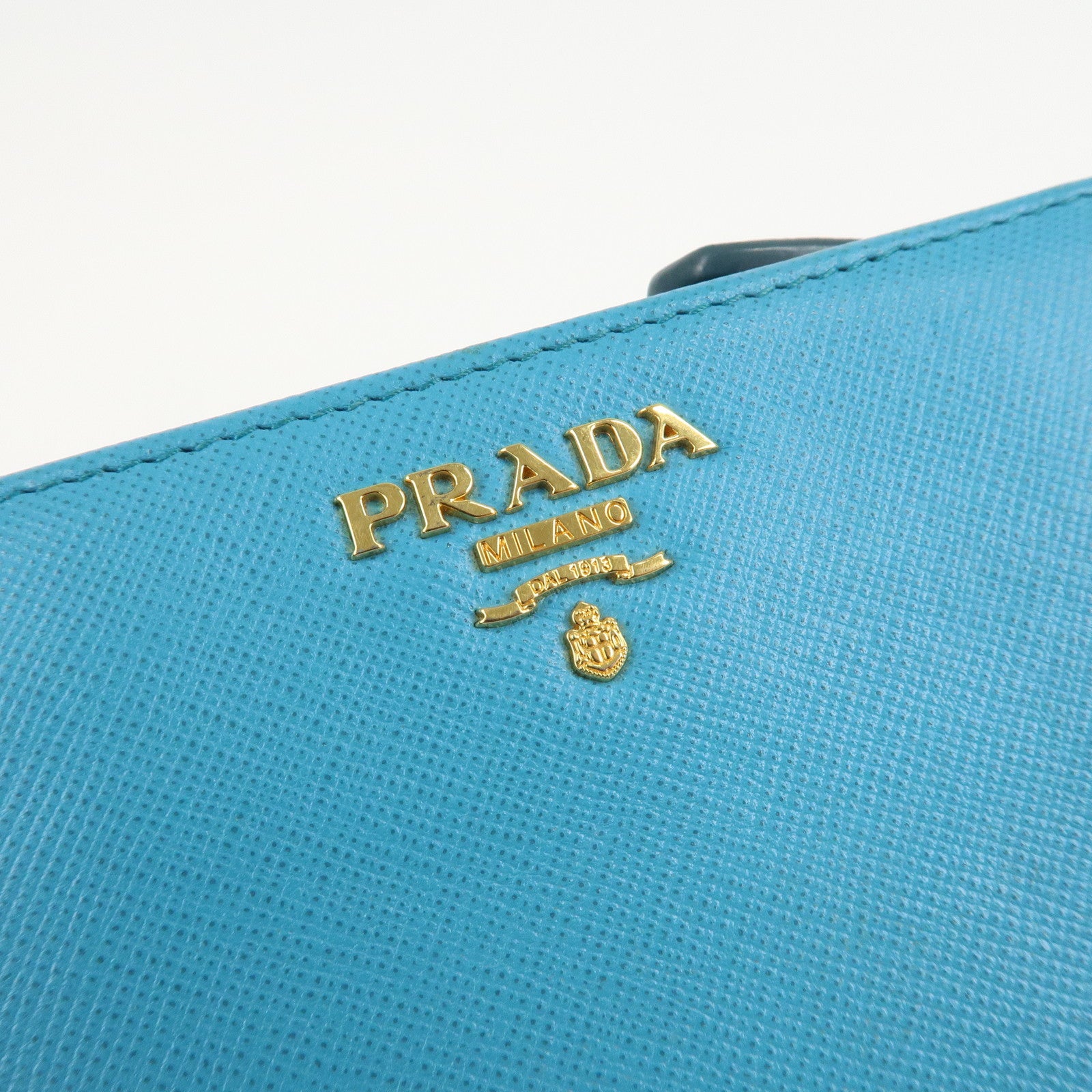 PRADA Logo Leather Bi-Fold Wallet Purse Light Blue 1ML225 Used