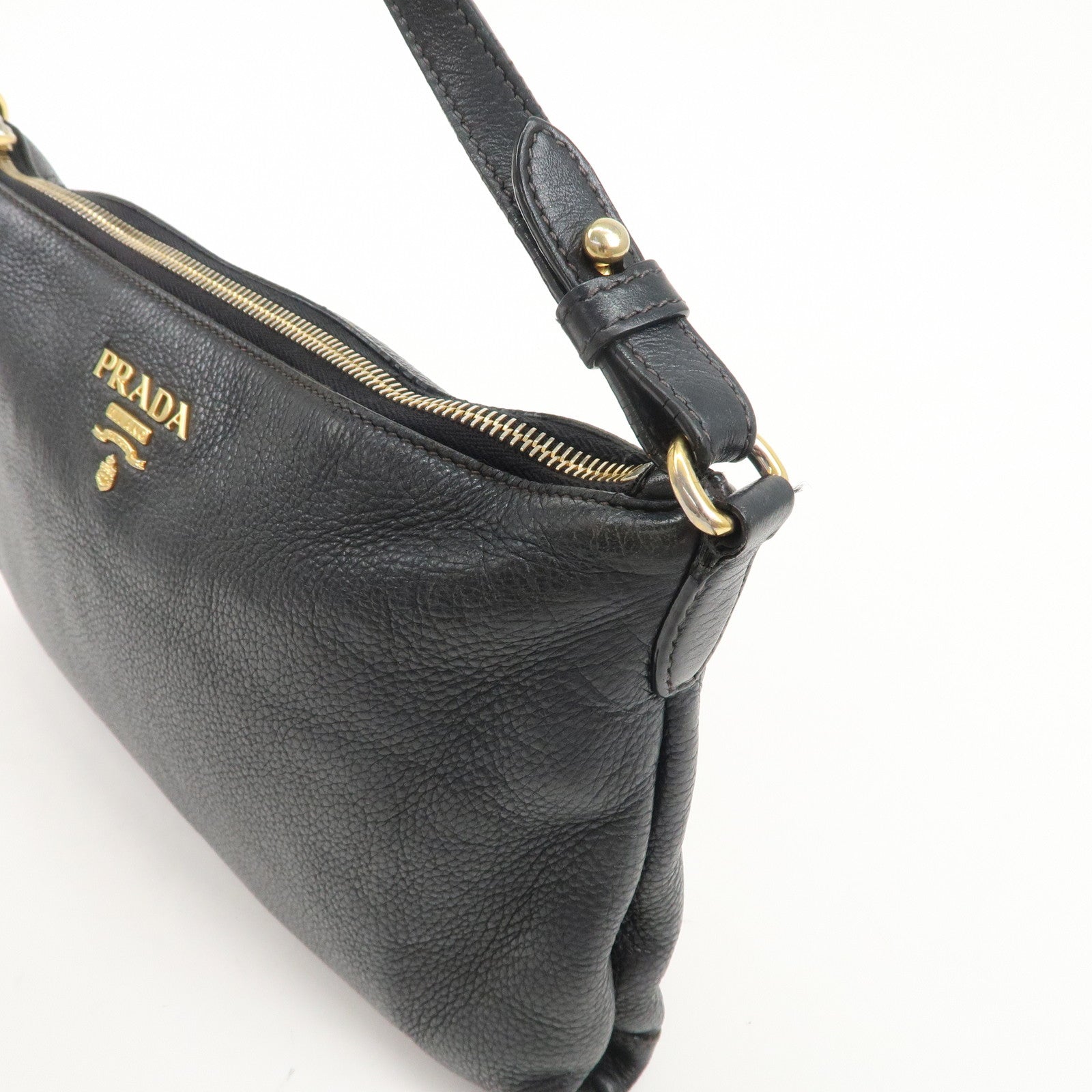 PRADA Leather Shoulder Bag Crossbody Bag Purse Pouch Black 1BH050 Used