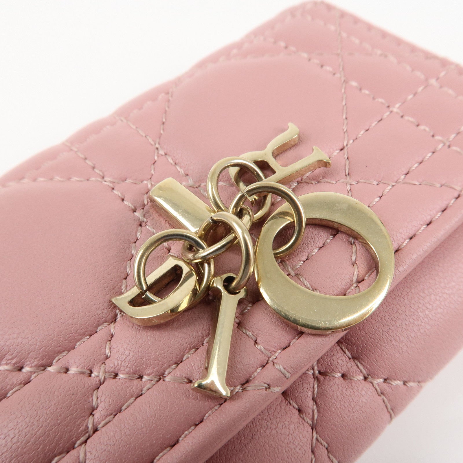 Christian Dior Cannage Leather 4 Key Case Key Chain Pink