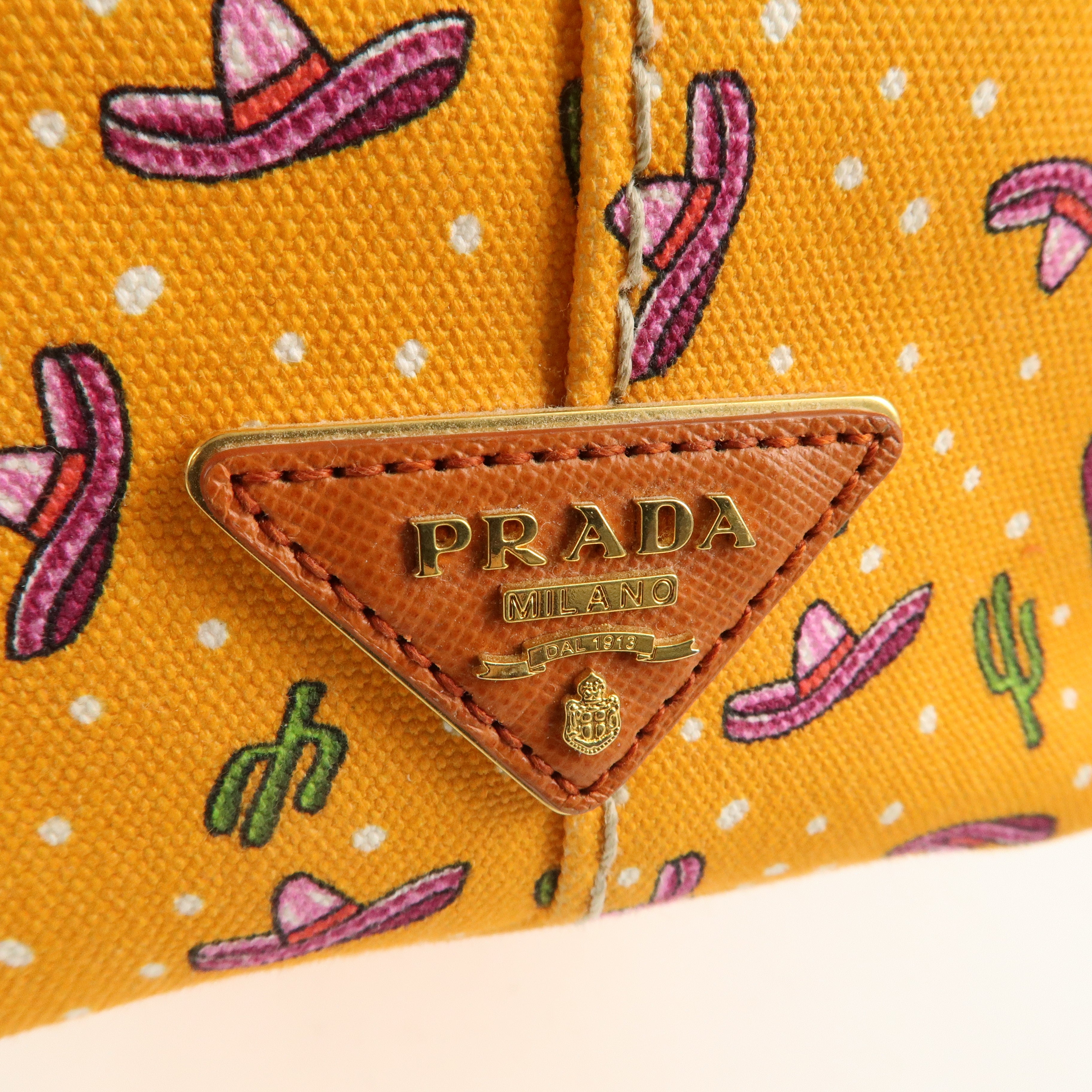 PRADA Canapa Mini Canvas 2Way Bag Cactus Pattern Orange 1BG439