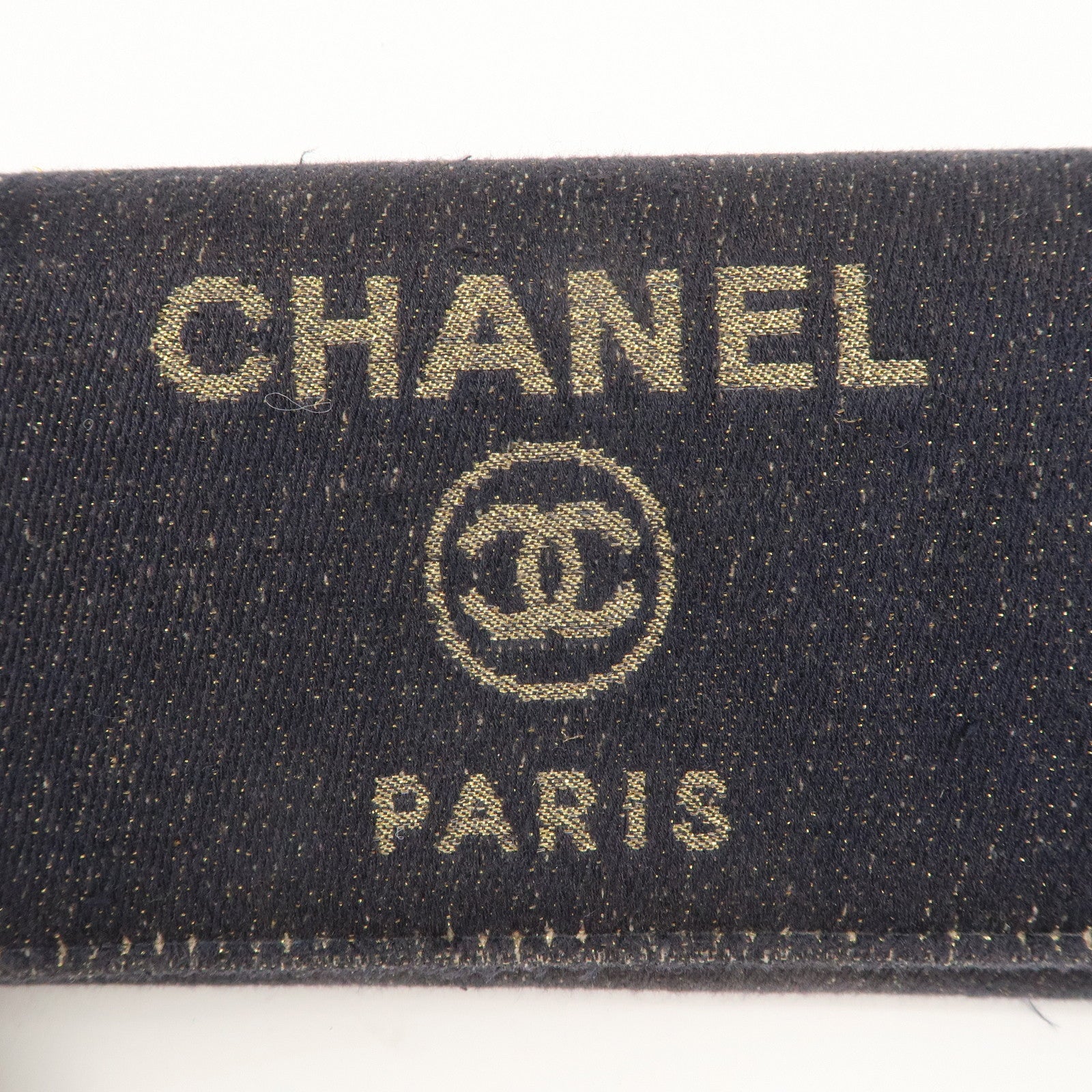 CHANEL Deauville Canvas Bi-fold Long Wallet Purse Navy Gold