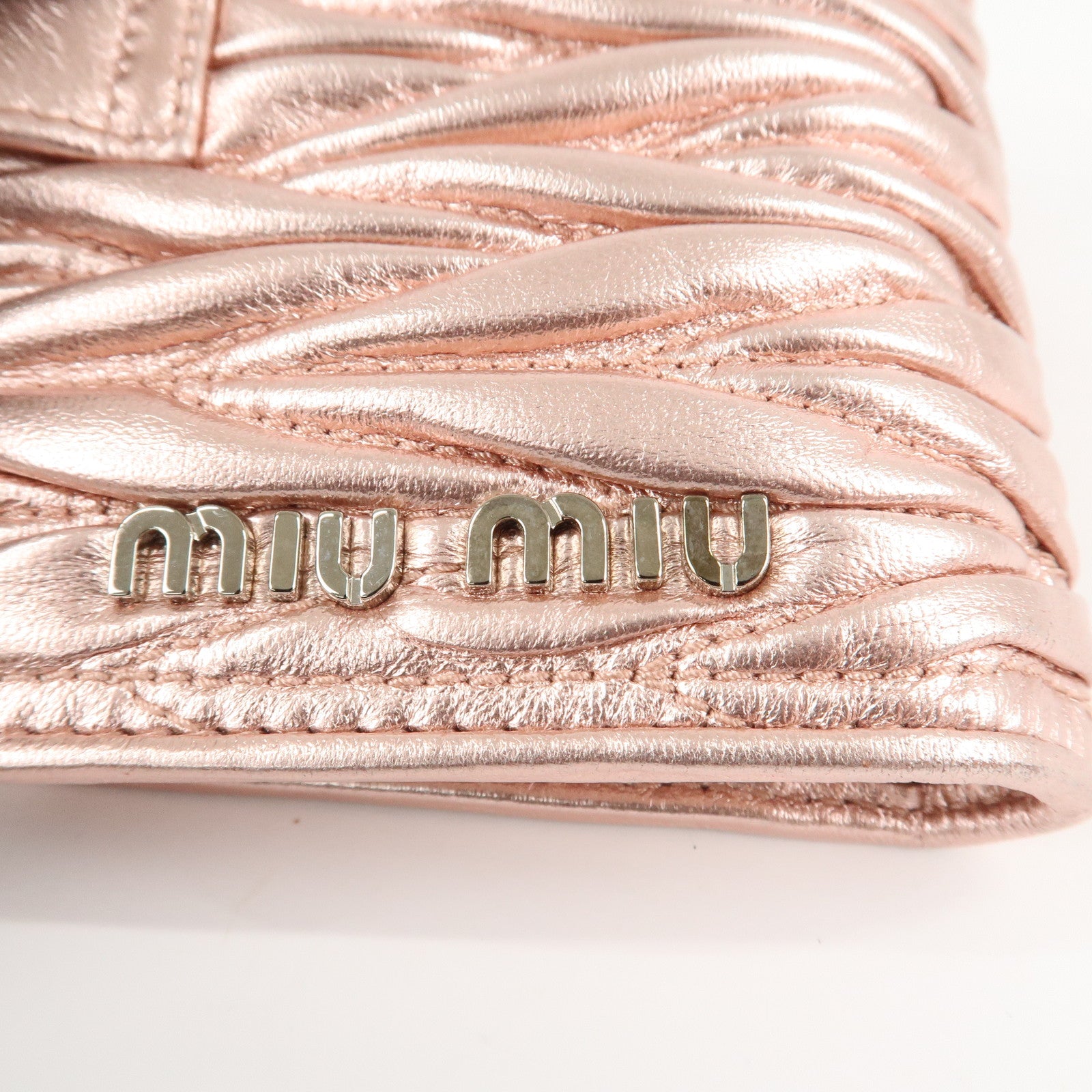 MIU MIU Matelasse Leather Bi-fold Wallet Metalic Pink 5MV016