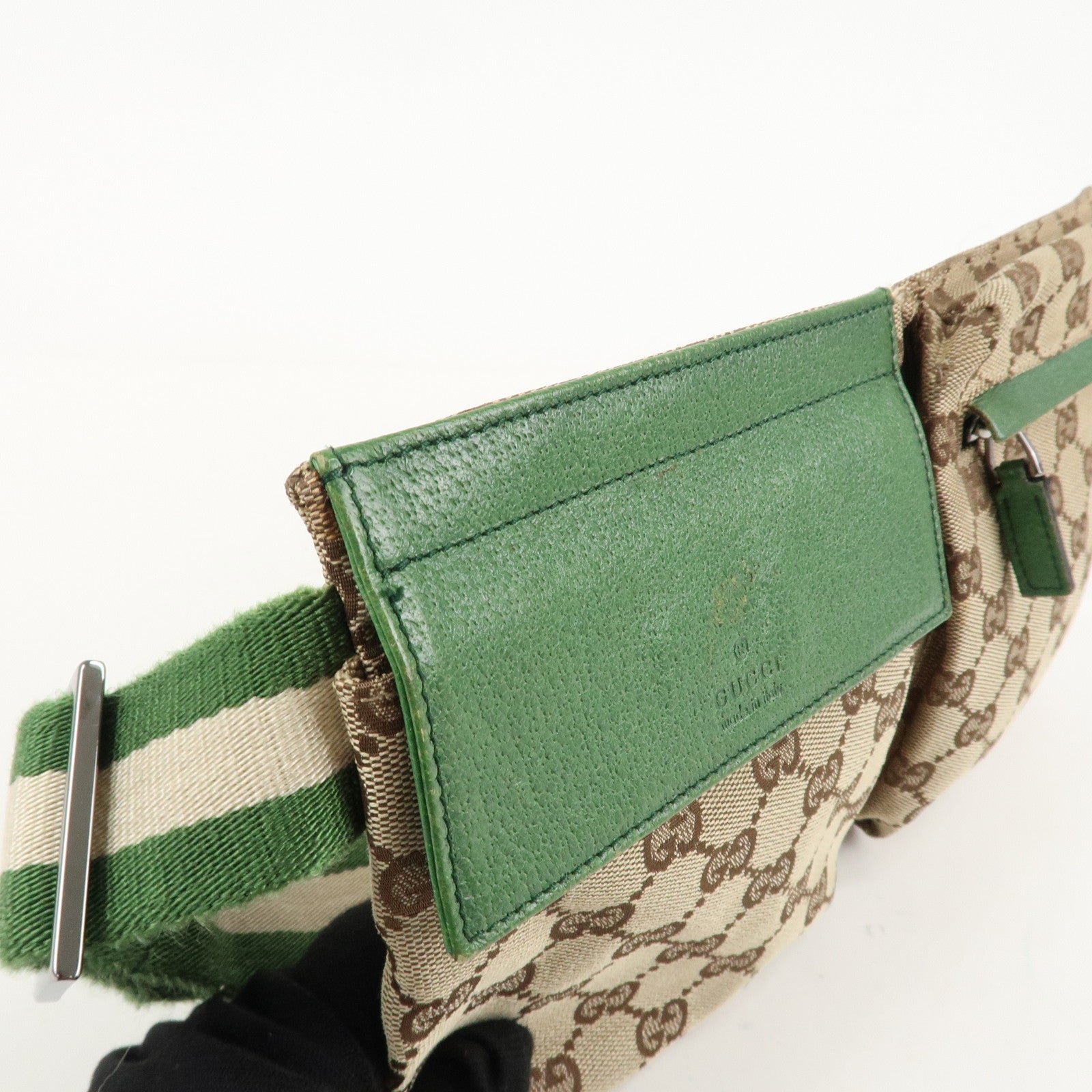 GUCCI GG Canvas Leather Waist Bag Waist Pouch Beige Green 28566 Used