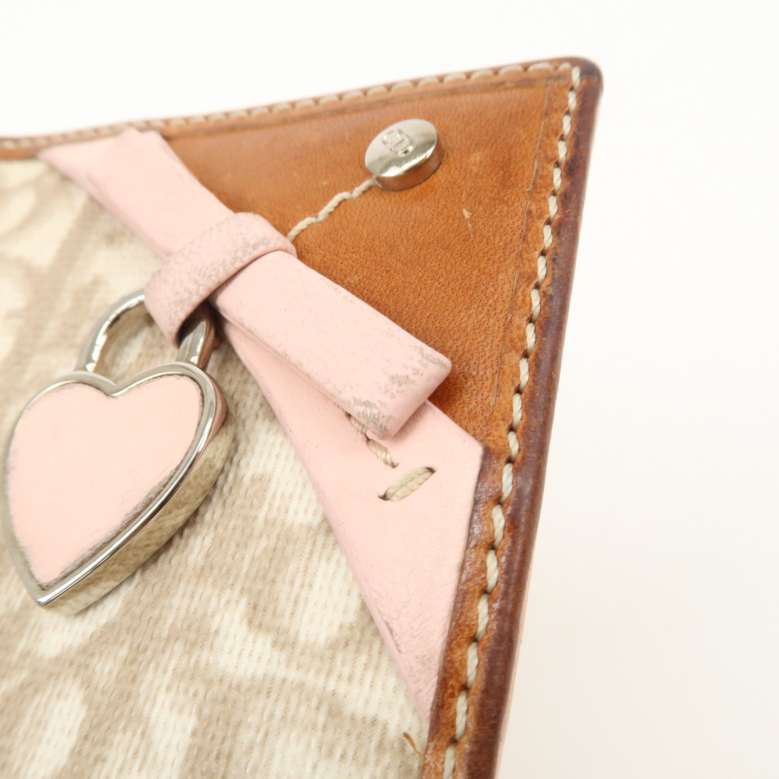 Christian Dior Trotter PVC Leather Agenda Cover Heart Charm Beige Used