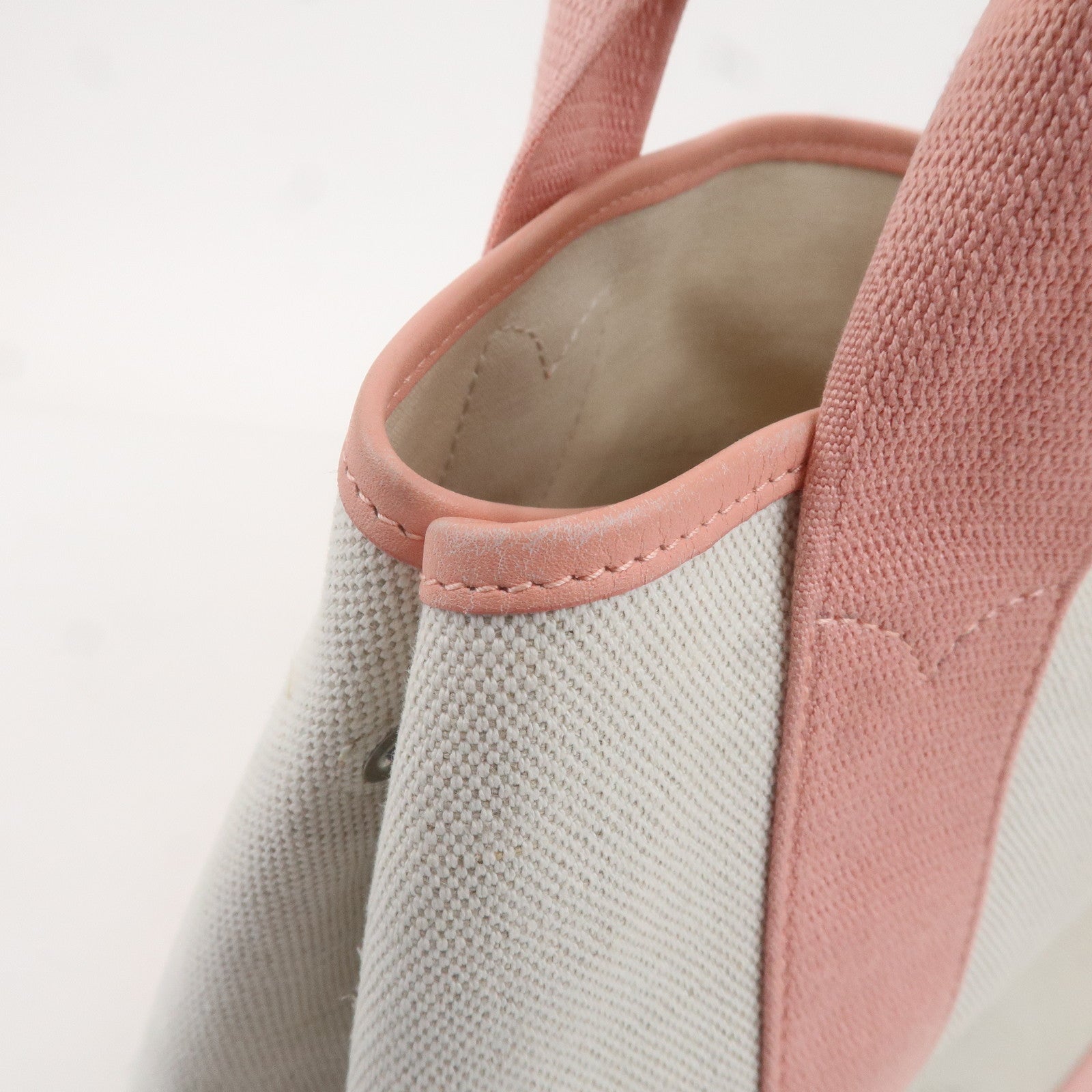 BALENCIAGA Cabas S Canvas Leather Tote Bag Beige Pink 339933