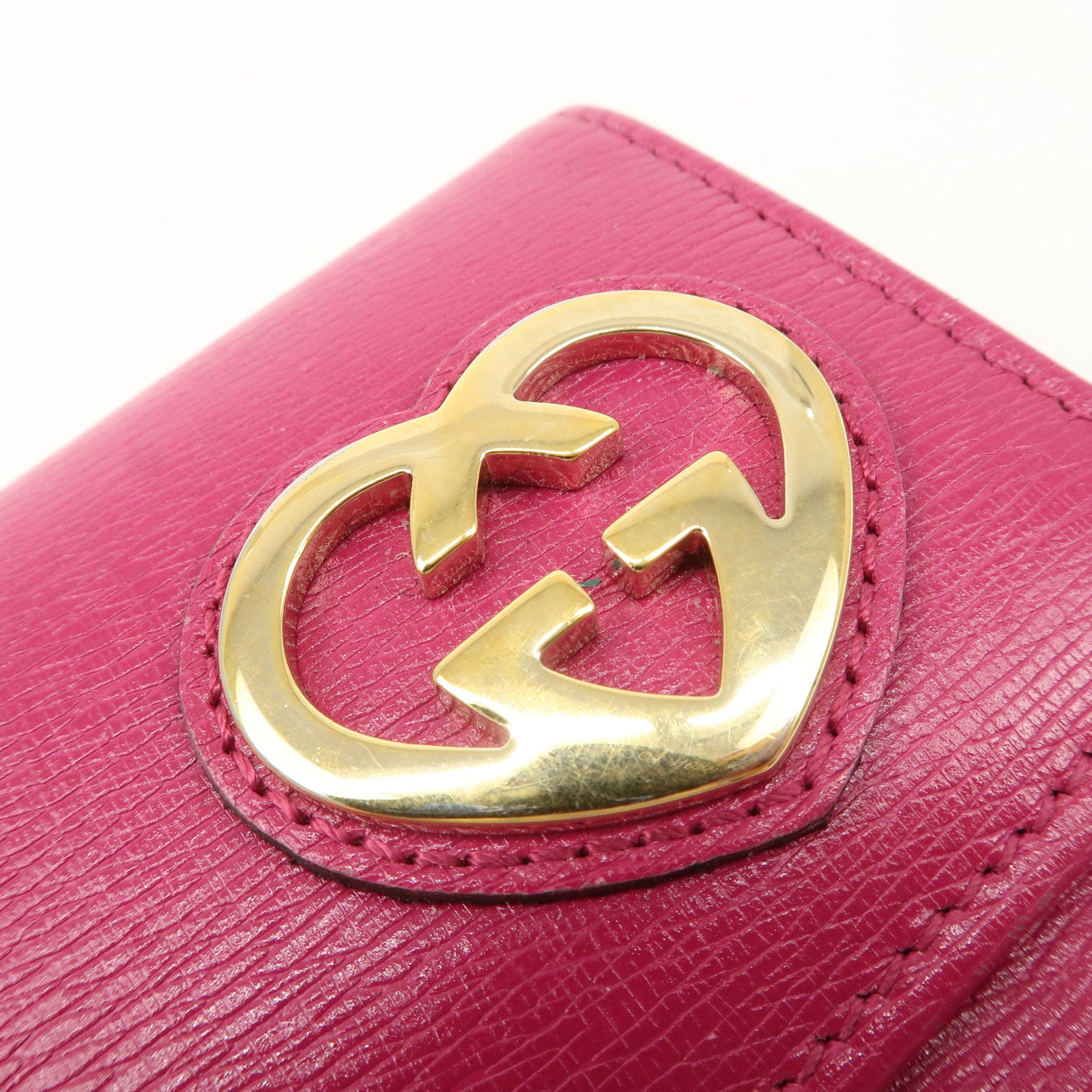 GUCCI Lovely Heart Logo Leather Bifold Long Wallet Pink 251861 Used