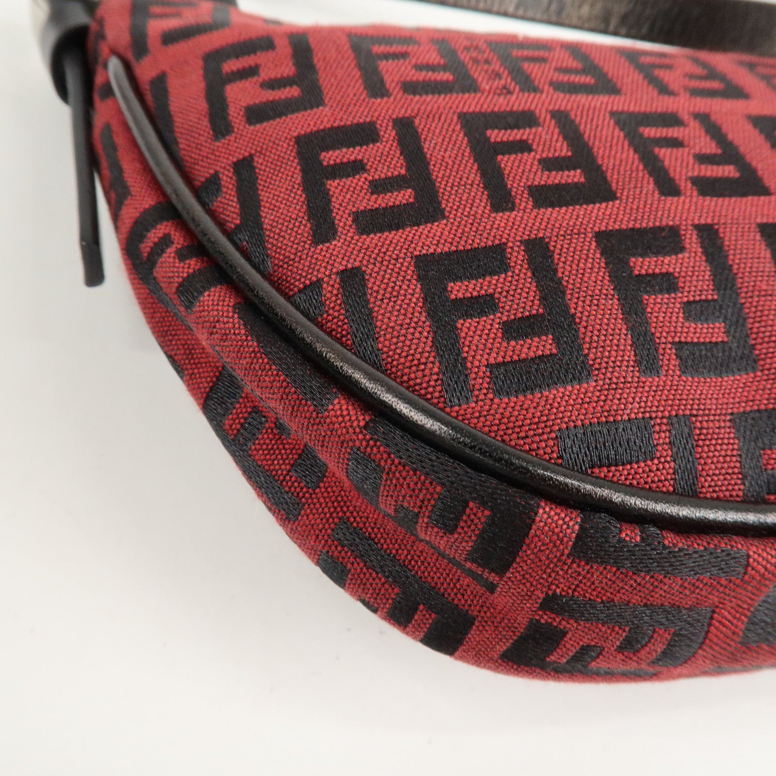 FENDI Zucchino Canvas Leather Accessory Pouch Hand Bag Black Red Used