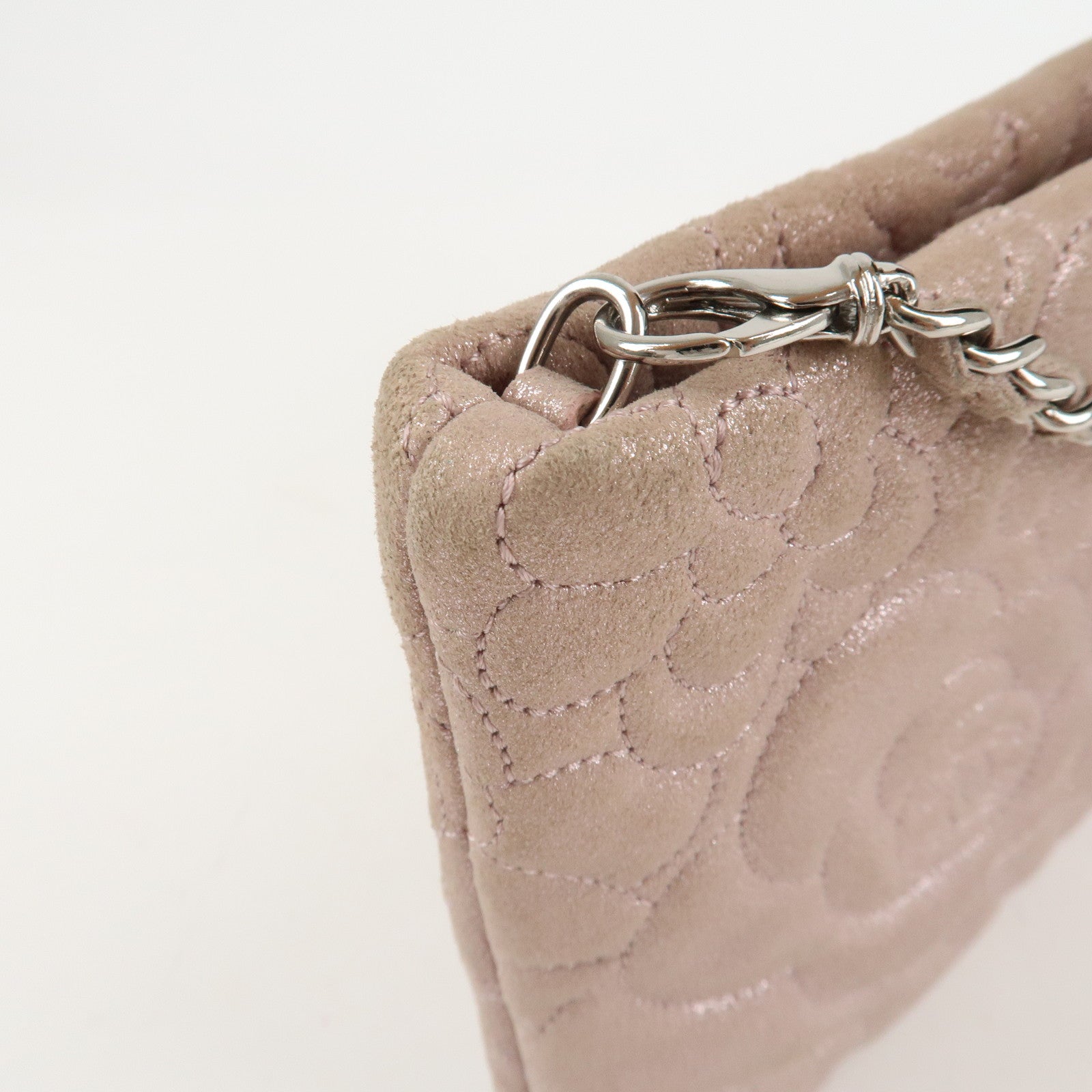 CHANEL Camelia Shiny Lambskin Chain Shoulder Bag Pink Used