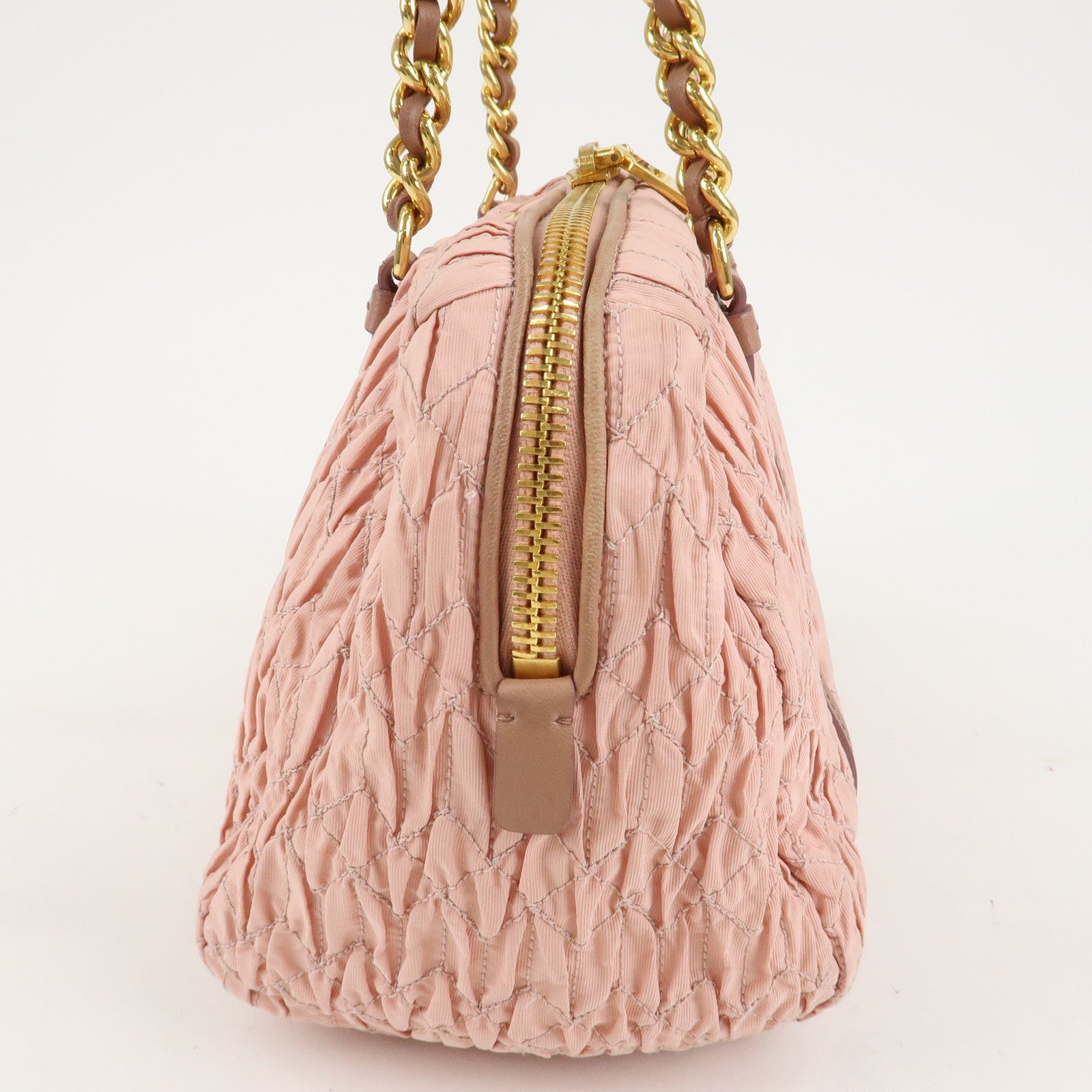 MIU MIU Nylon Leather Chain Tote Bag Shoulder Bag Pink Used