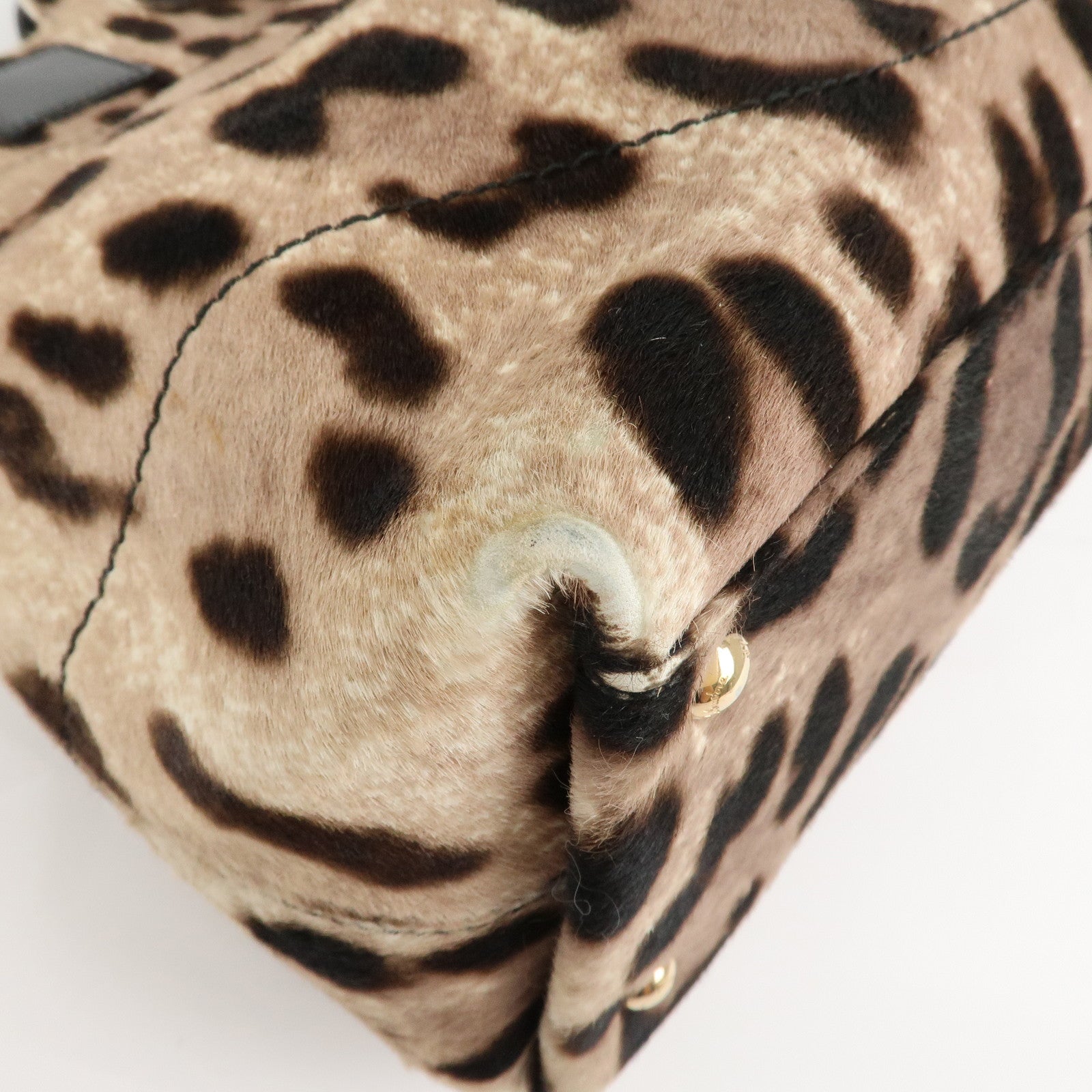 Ferragamo Gancini Unborn Calf Leather 2Way Bag Leopard Hand Bag Used