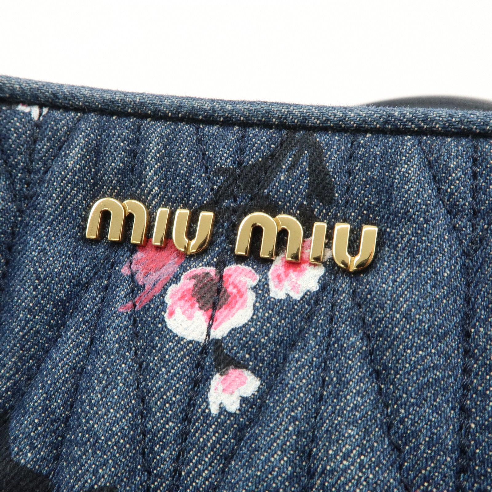 MIU MIU Matelasse Denim Leather 2WAY Tote Shoulder Bag Navy 5BG103