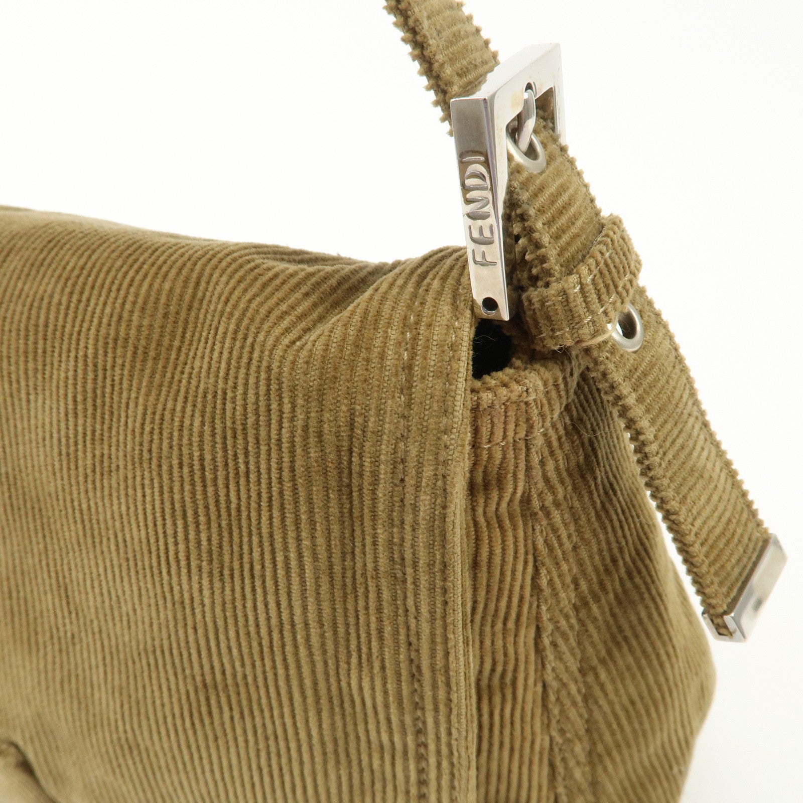 FENDI Mamma Baguette Corduroy Shoulder Bag Khaki 26325