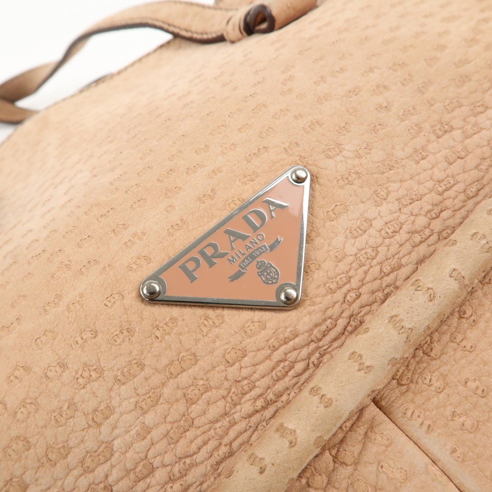 PRADA Logo Suede Clasp Tote Bag Hand Bag Beige BR1935 F/S