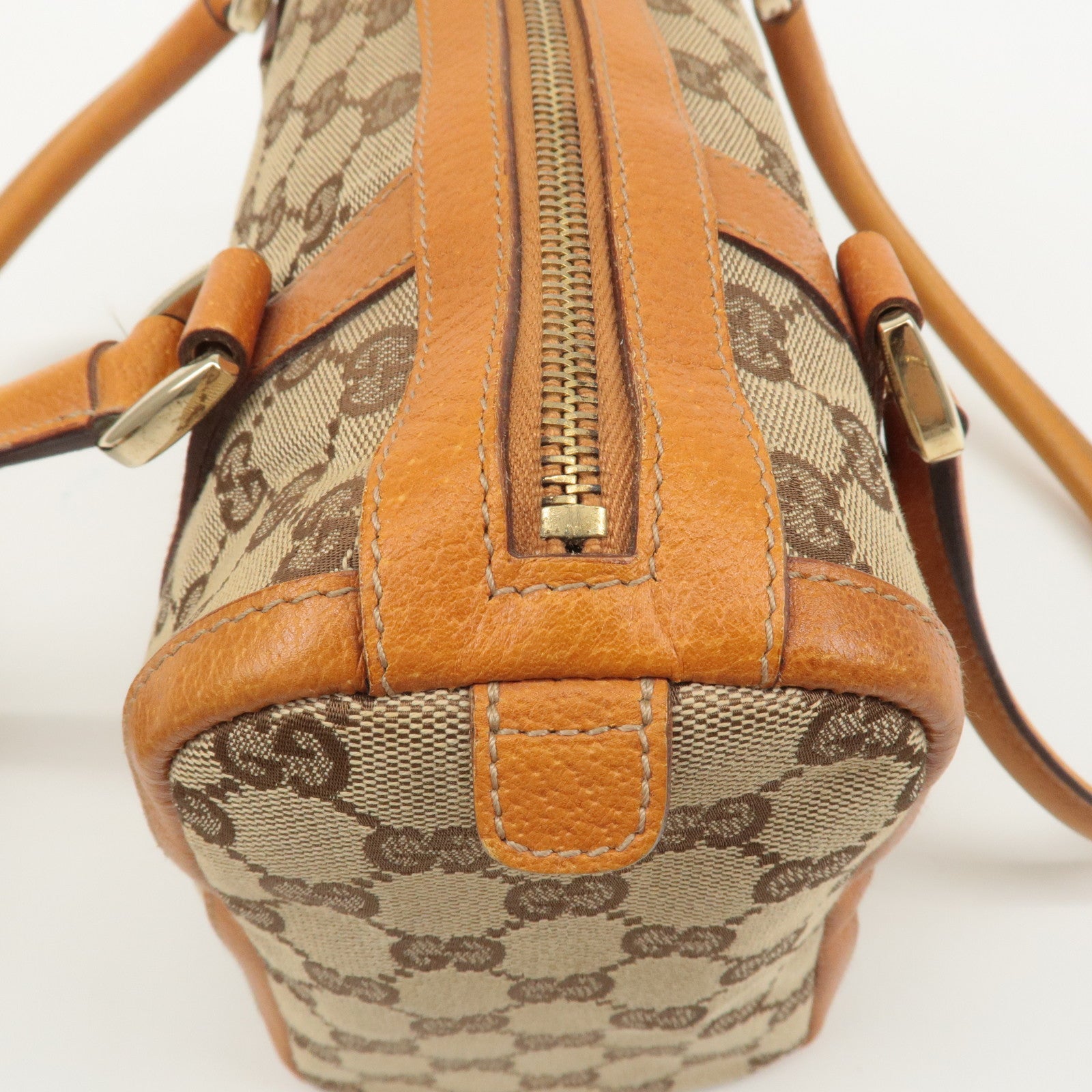 GUCCI Abbey GG Canvas Leather Mini Boston Bag Beige Orange 130942