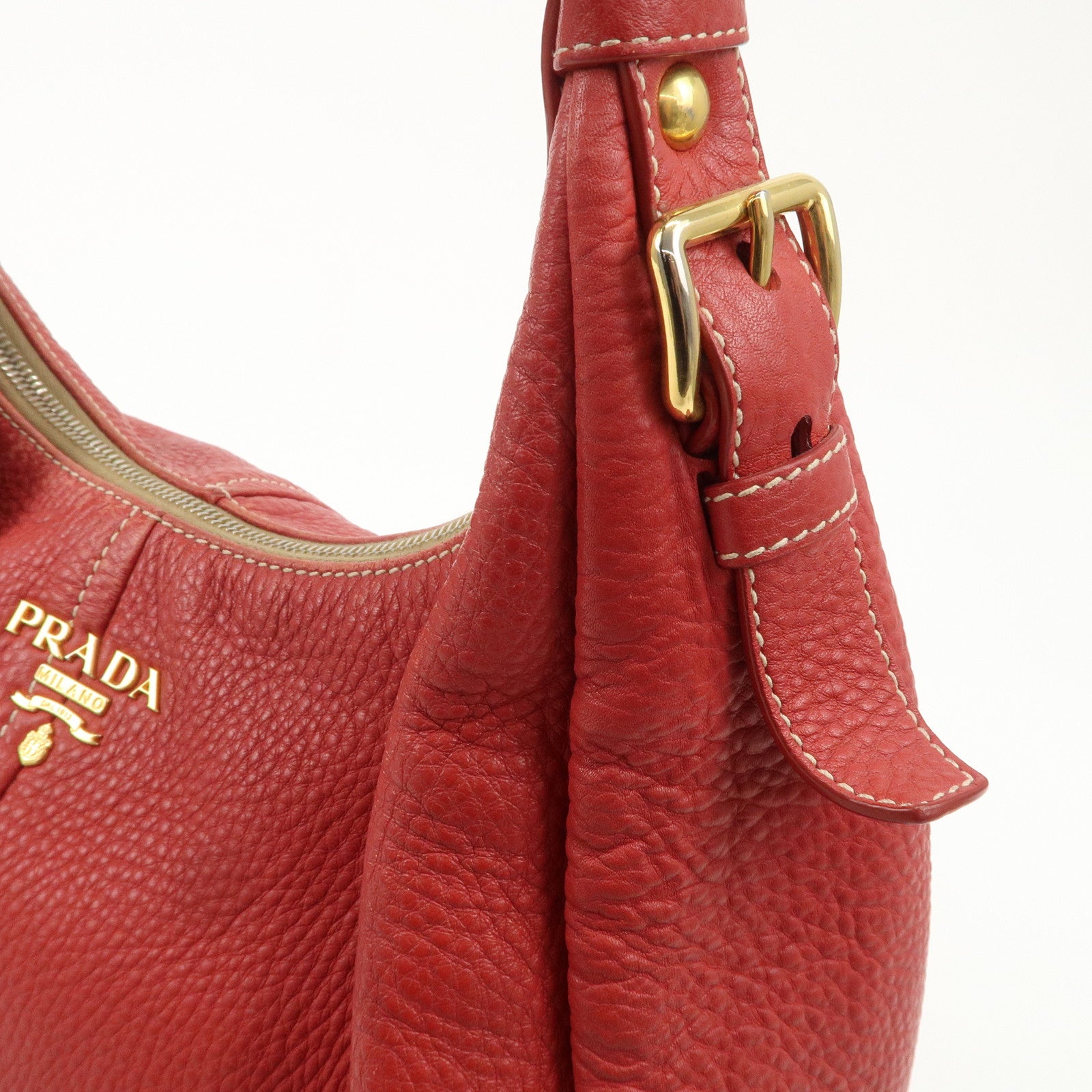 PRADA Logo Leather Shoulder Bag Hand Bag Red BR4373 Used