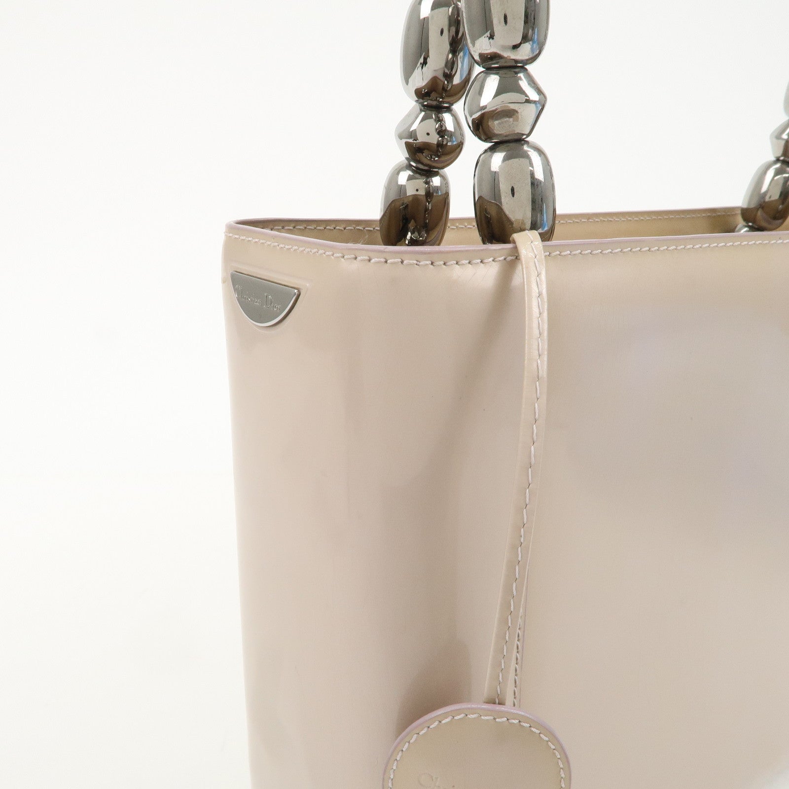 Christian Dior Maris Pearl Patent Leather Tote Bag Beige