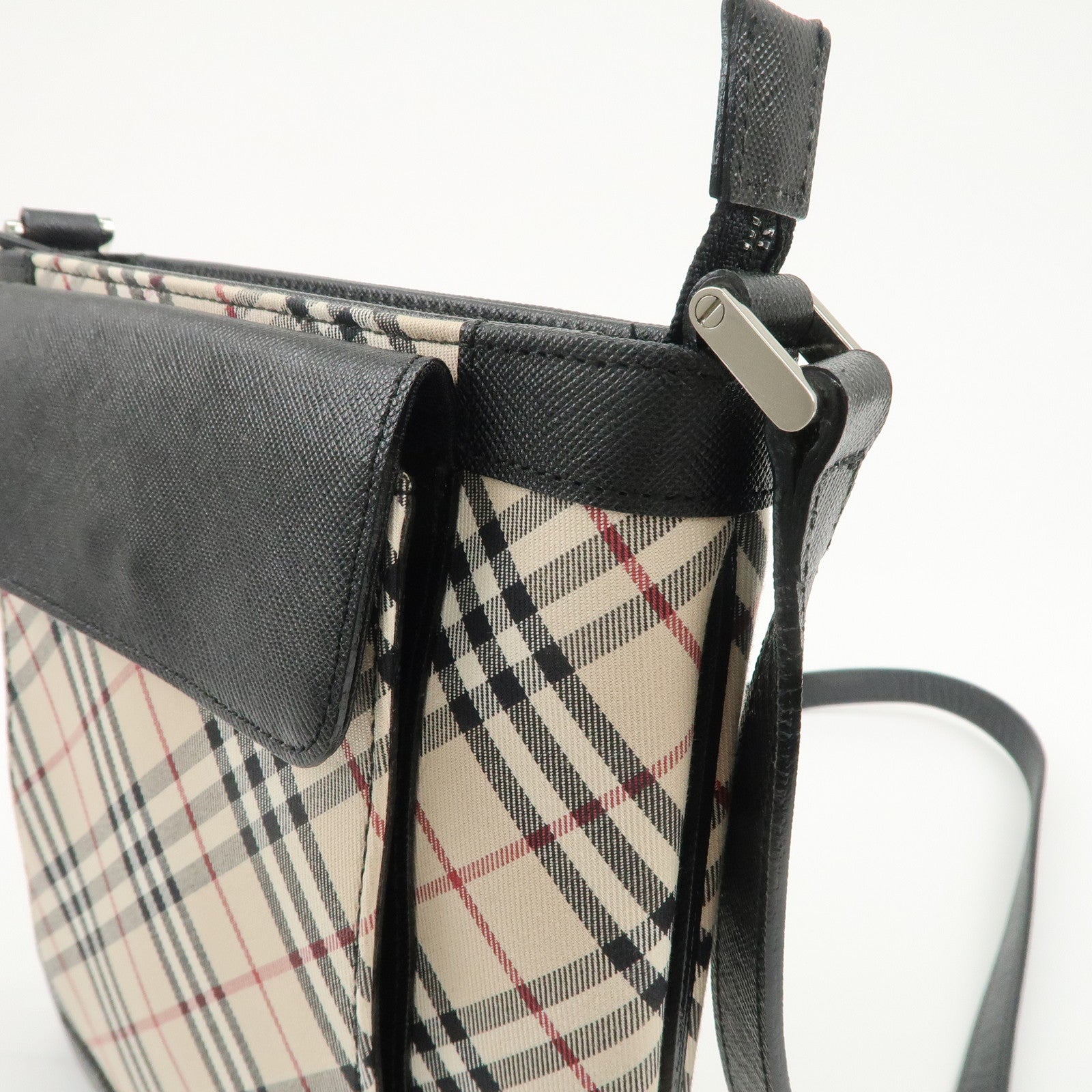 BURBERRY Canvas Leather Nova Plaid Shoulder Bag Beige Black