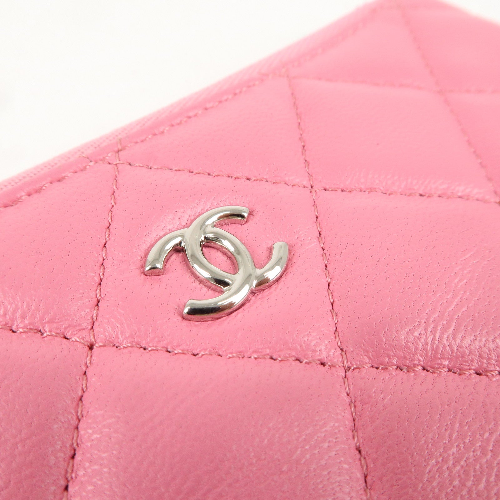 CHANEL Matelasse Lambskin Pouch Pink Silver Hardware