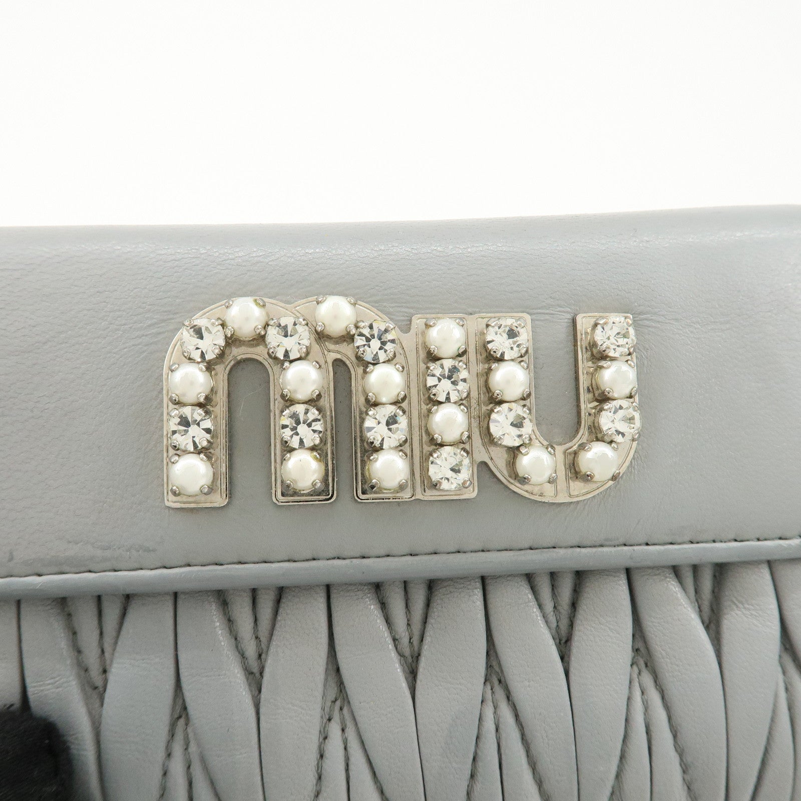 MIU MIU Matelasse Leather Bijoux Studs Tri-fold Wallet Gray